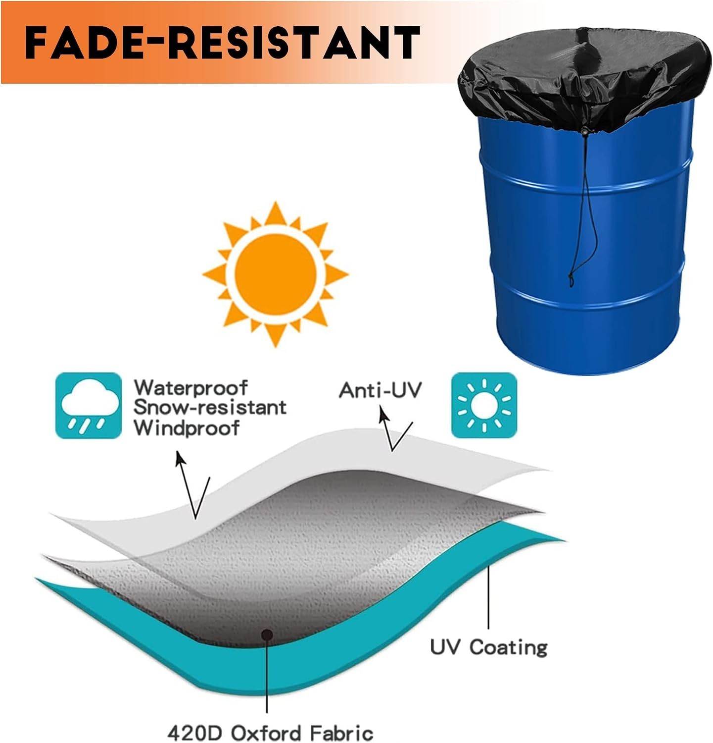 Versatile 55 Gallon Drum Cover Set - 2 Adjustable, Waterproof & Easy to Maintain