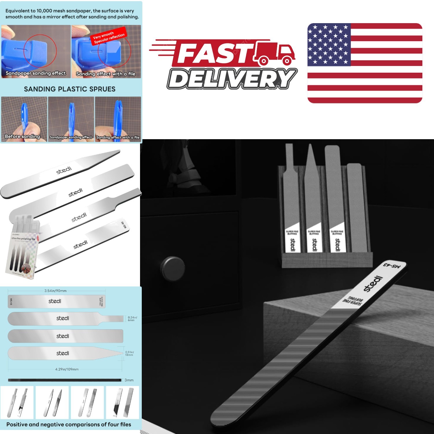Hobby Model Polishing Tools 4 Pieces Ultra Fine Glass Files for DIY Projects