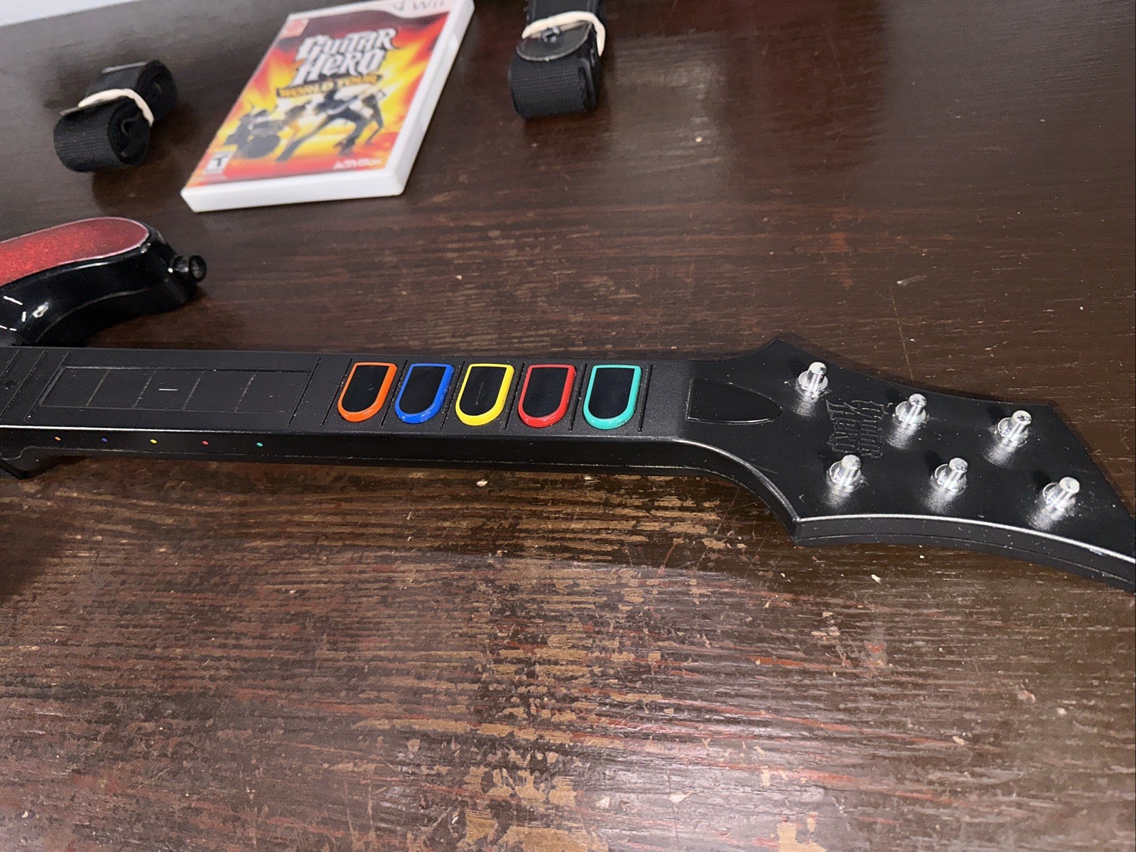 (2) RedOctane Wii Guitar Hero 5 Wireless Cherry Controller + World Tour Game