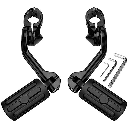 Motorcycle 1.25" Highway Footpegs Adjustable Foot Pegs Long Angled Black-A
