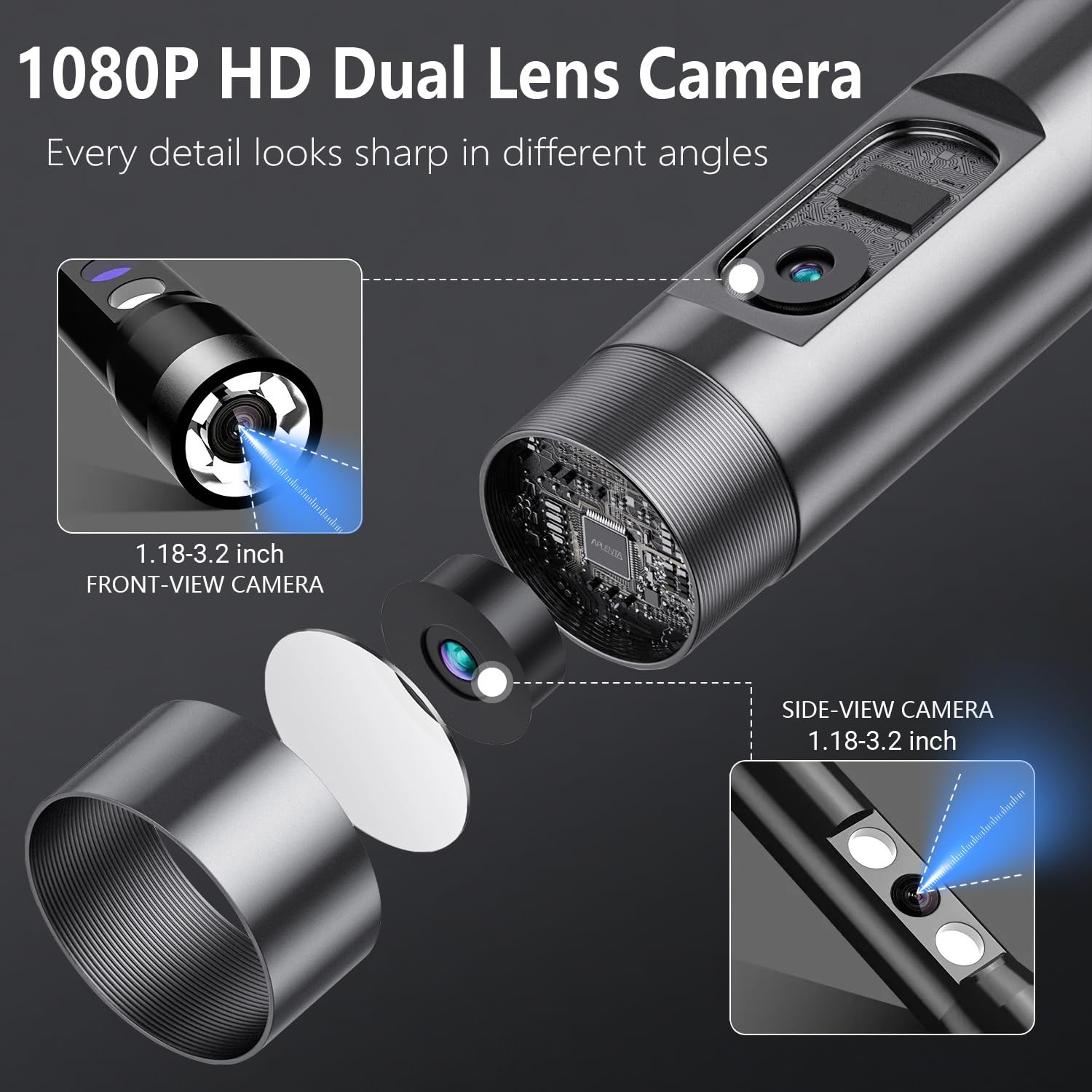 Endoscope Camera with Light, 4.3" IPS Screen Inspection Borescope Camera