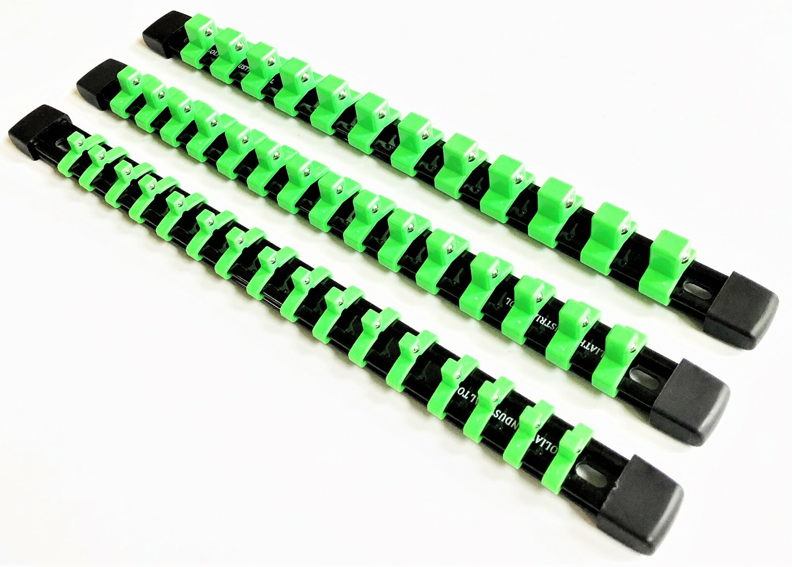 6 GOLIATH INDUSTRIAL ABS MOUNTABLE SOCKET RAIL RACK HOLDER ORGANIZER GREEN/BLACK