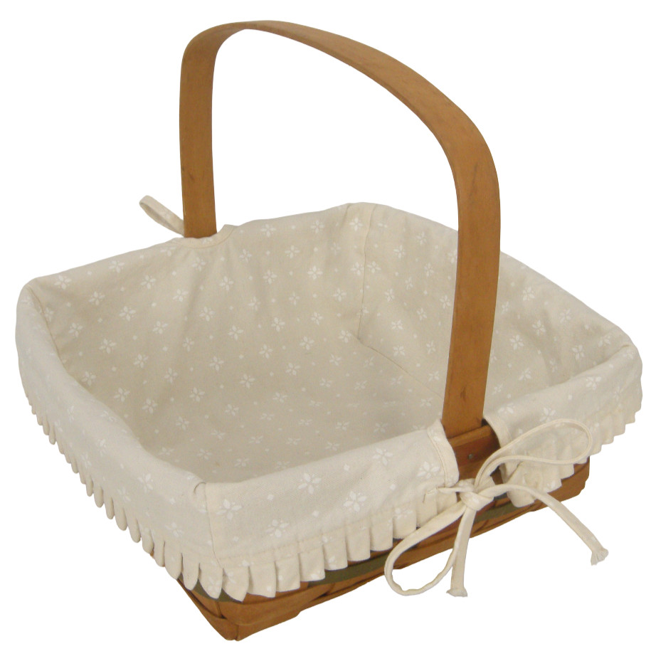 Longaberger Square Handmade Woven Wooden Basket Cloth Lined Handle 1990