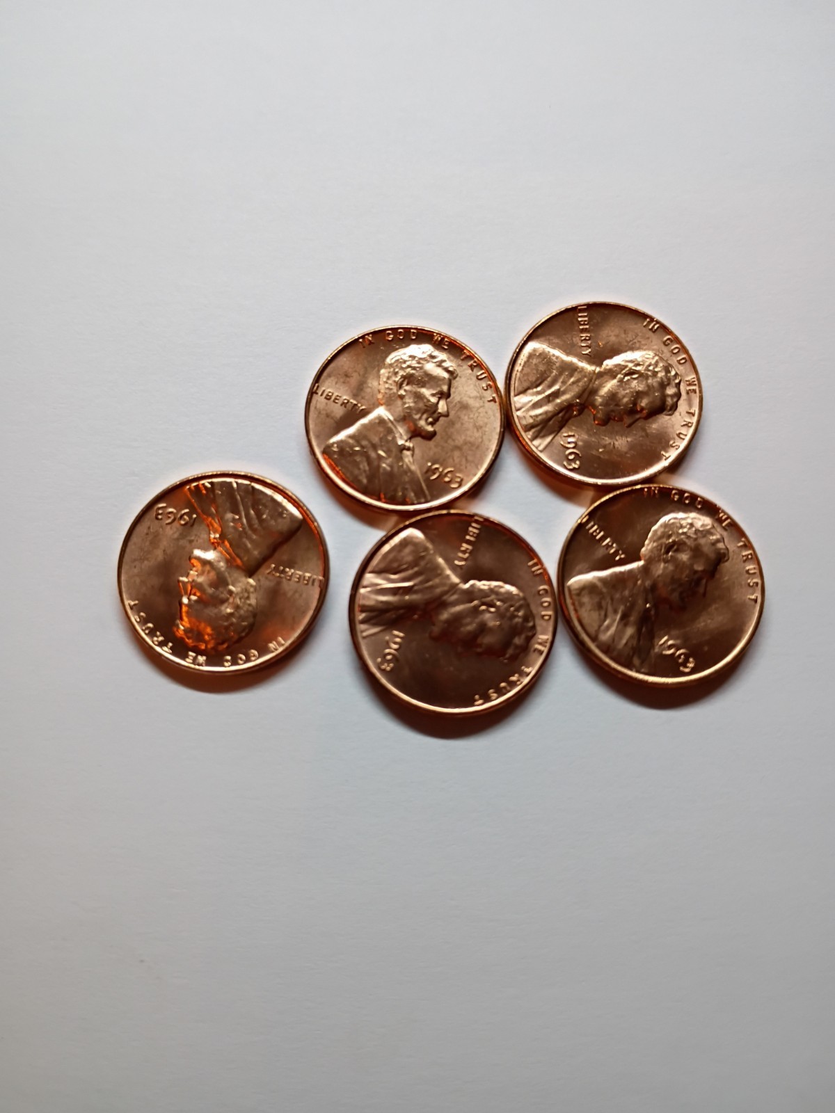 1963 Lincoln Memorial Penny Philadelphia Mint Lot Of Five