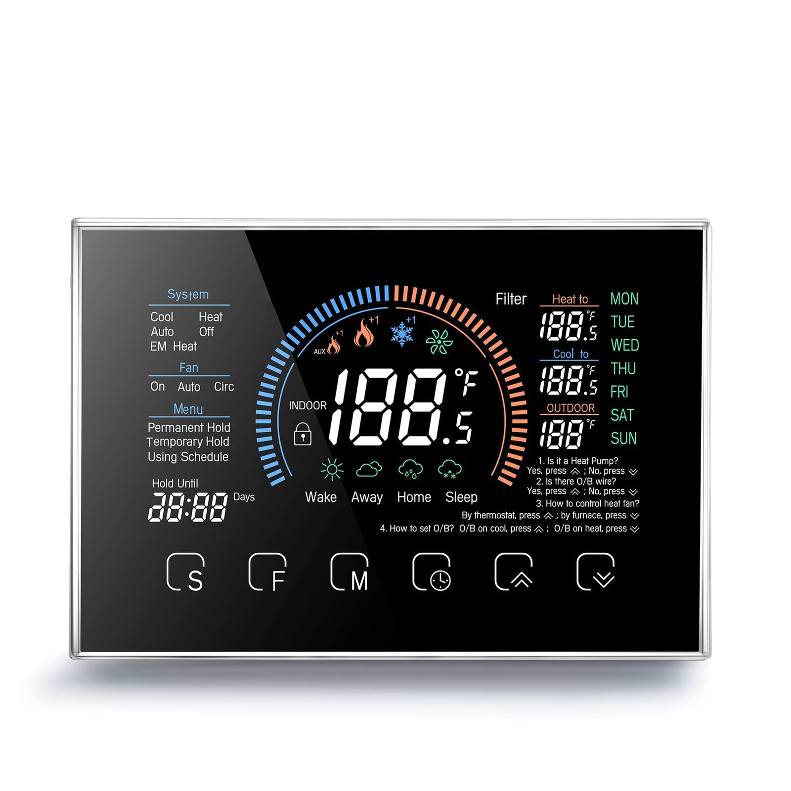 Smart Thermostat, Heat Pump Room Thermostat Temperature Controller 4.8 Inch C...