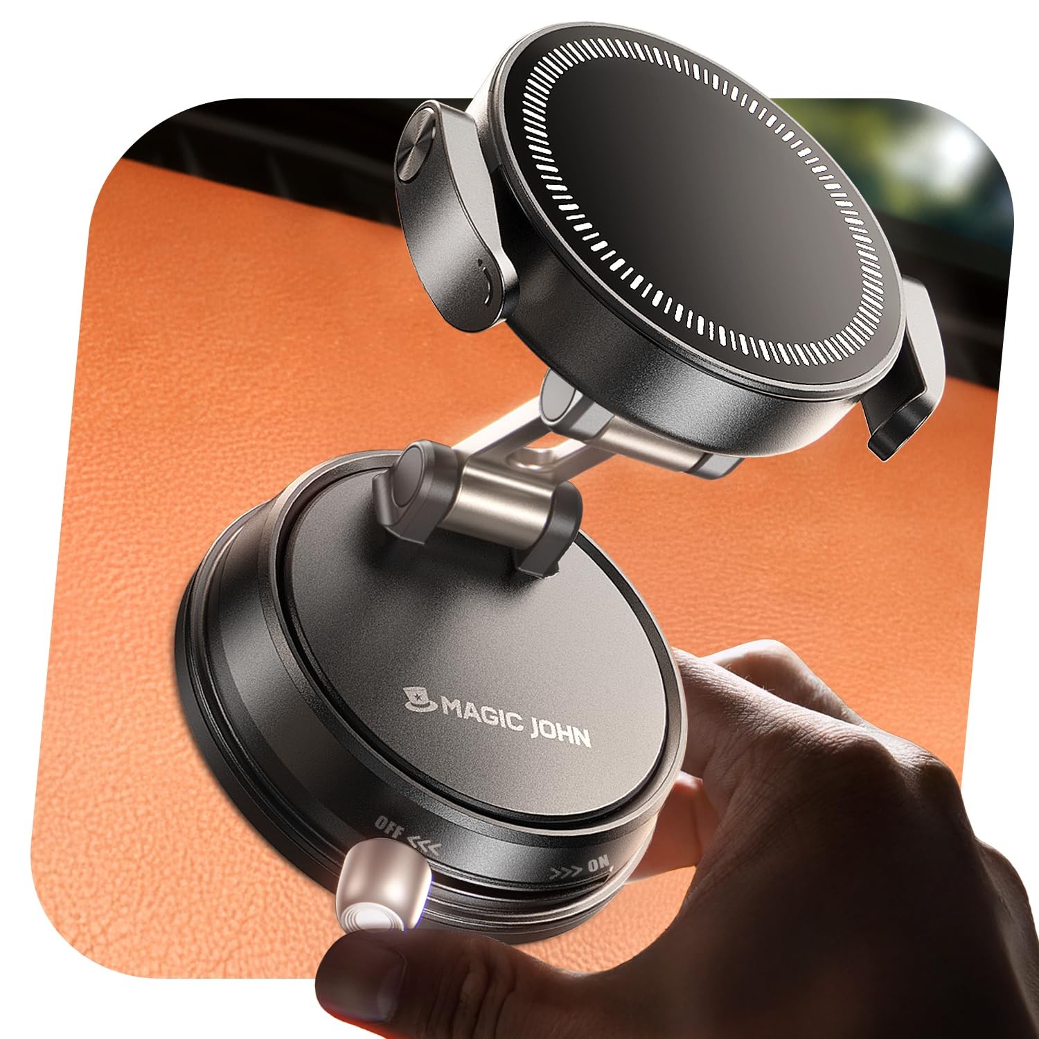 MAGIC JOHN for MagSafe Car Mount [20 N55 Magnets & Clip Arm] 360° Black