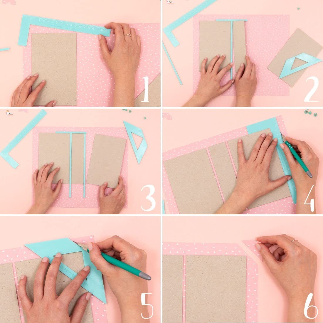 Bookbinding Ruler Set: L Ruler, T Ruler & Corner Cutting Square in Turquoise