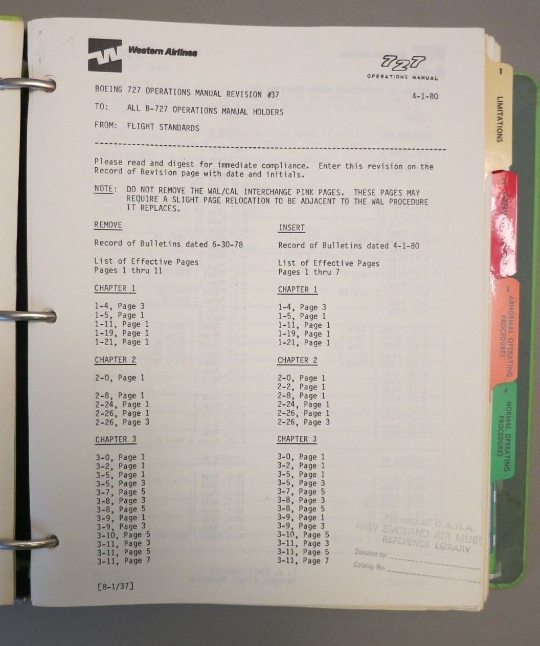 Western Airlines Boeing 727 Operations + Simulator and Flight Training Manual