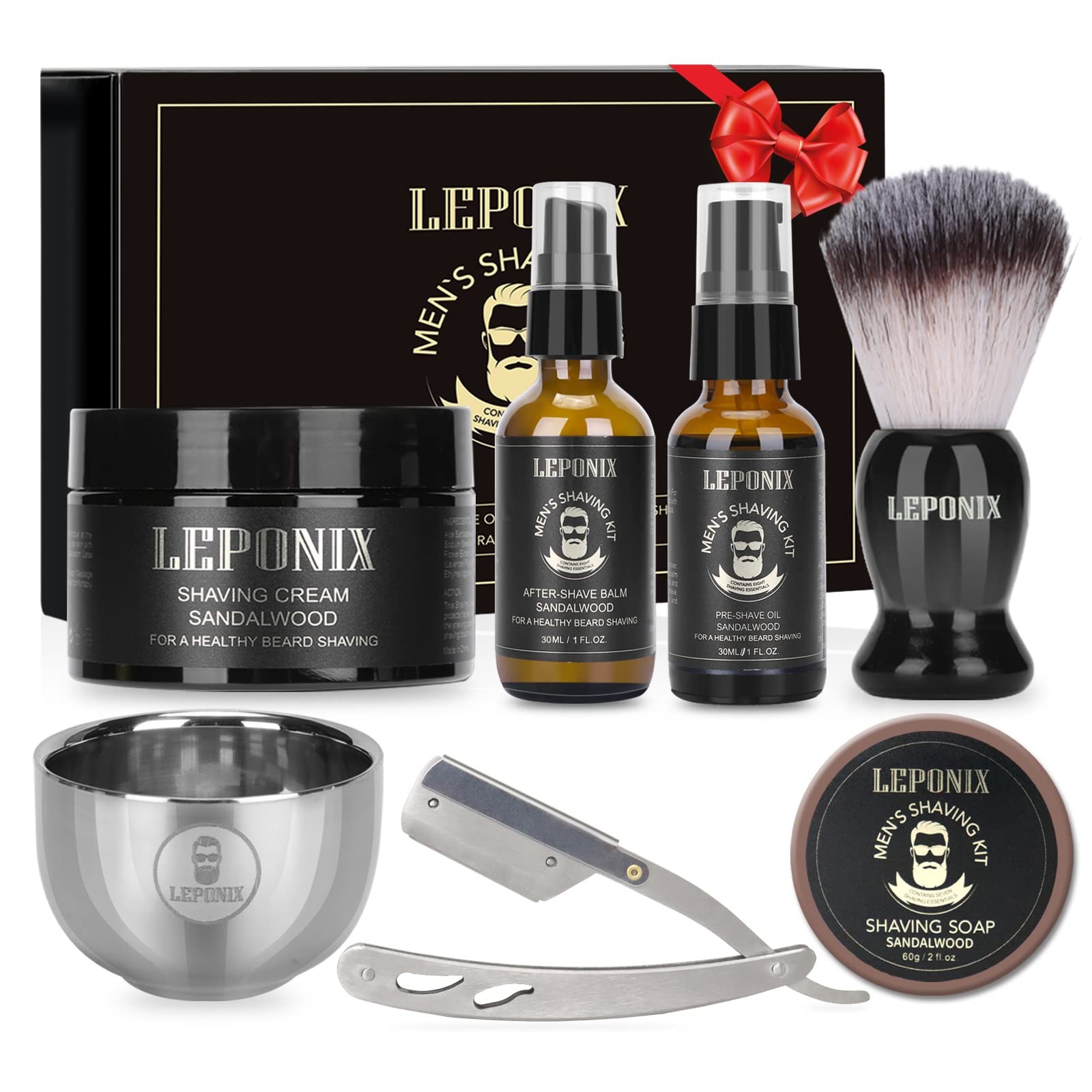 Men's Shaving Kit with Straight Edge Razor, Sandalwood Shaving Soap & Cream, ...