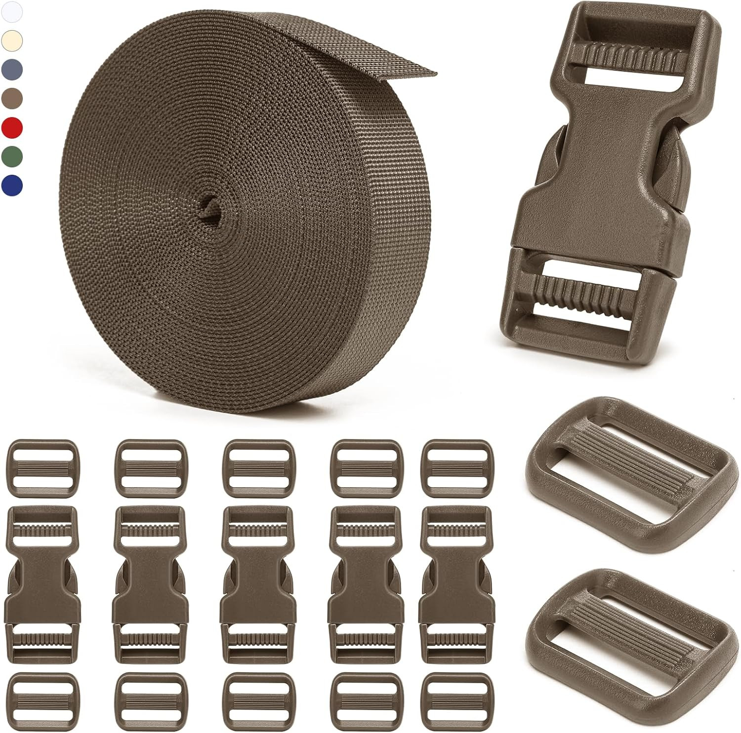 Buckle and Strap Set, 10 Yards Polyester Webbing Strap with 6 Dual Adjustable Si