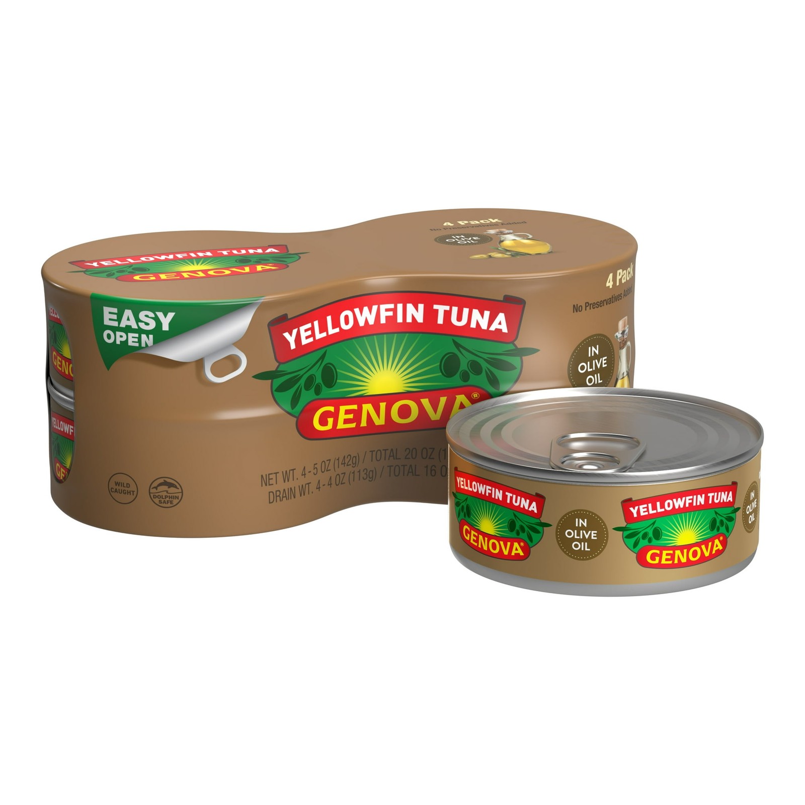 New Genova Premium Yellowfin Tuna in Olive Oil 4 - 5 oz cans - Best Price 1 day.