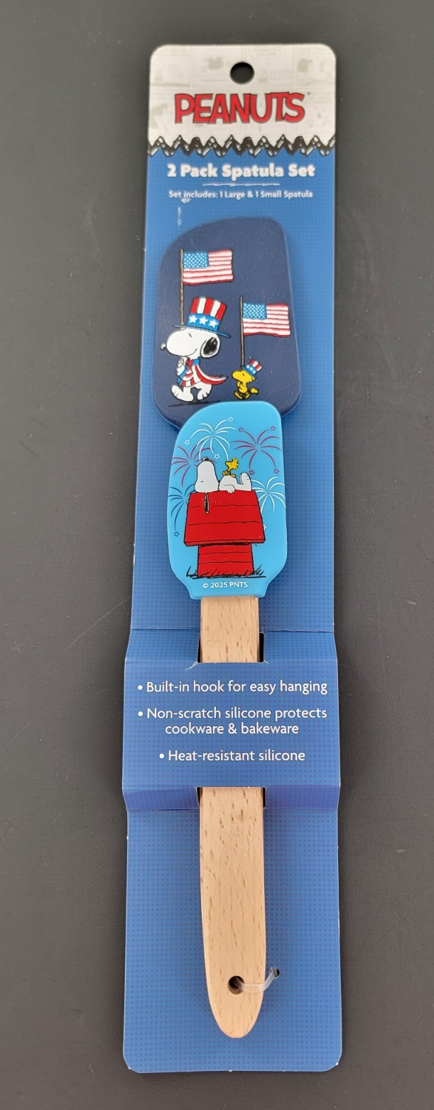 Peanuts Snoopy Spatula Set Patriotic Theme Silicone Wood Large Small 2-Piece