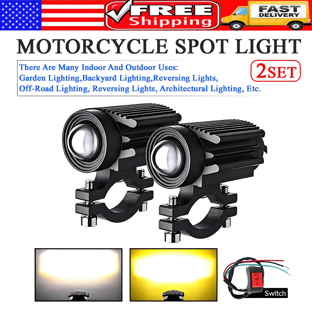 2-6x Motorcycle LED Headlight Fog Driving Spot Light Auxiliary Lamp White Yellow