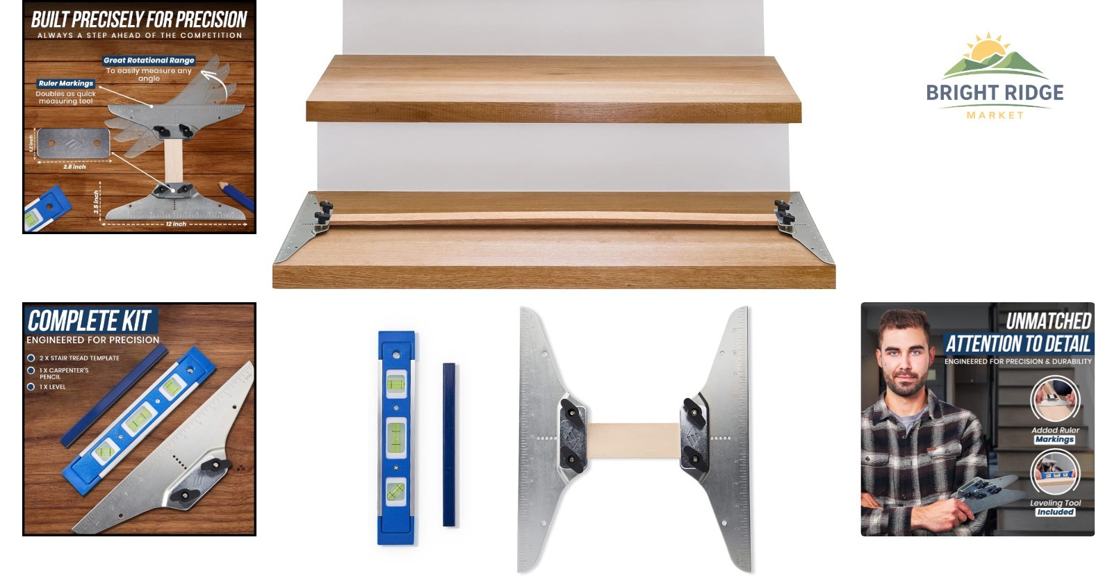 Solid Metal Stair Jig with Extendable Design for Accurate Tread and Riser Sizing