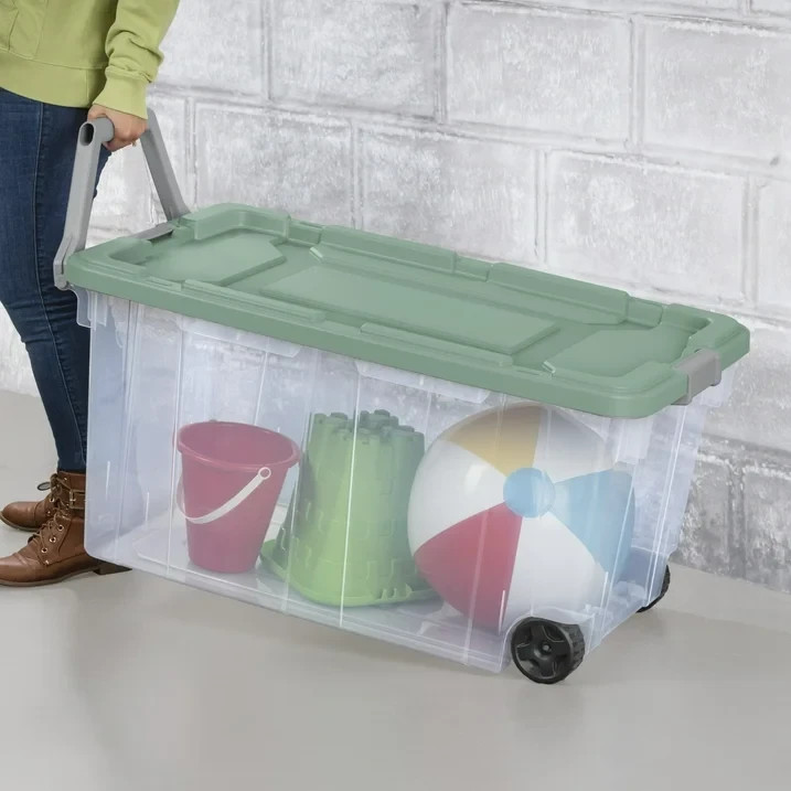 Sterilite 160 Quart Wheeled Storage Box, , Latch Lid, Lt Green, 2 Count