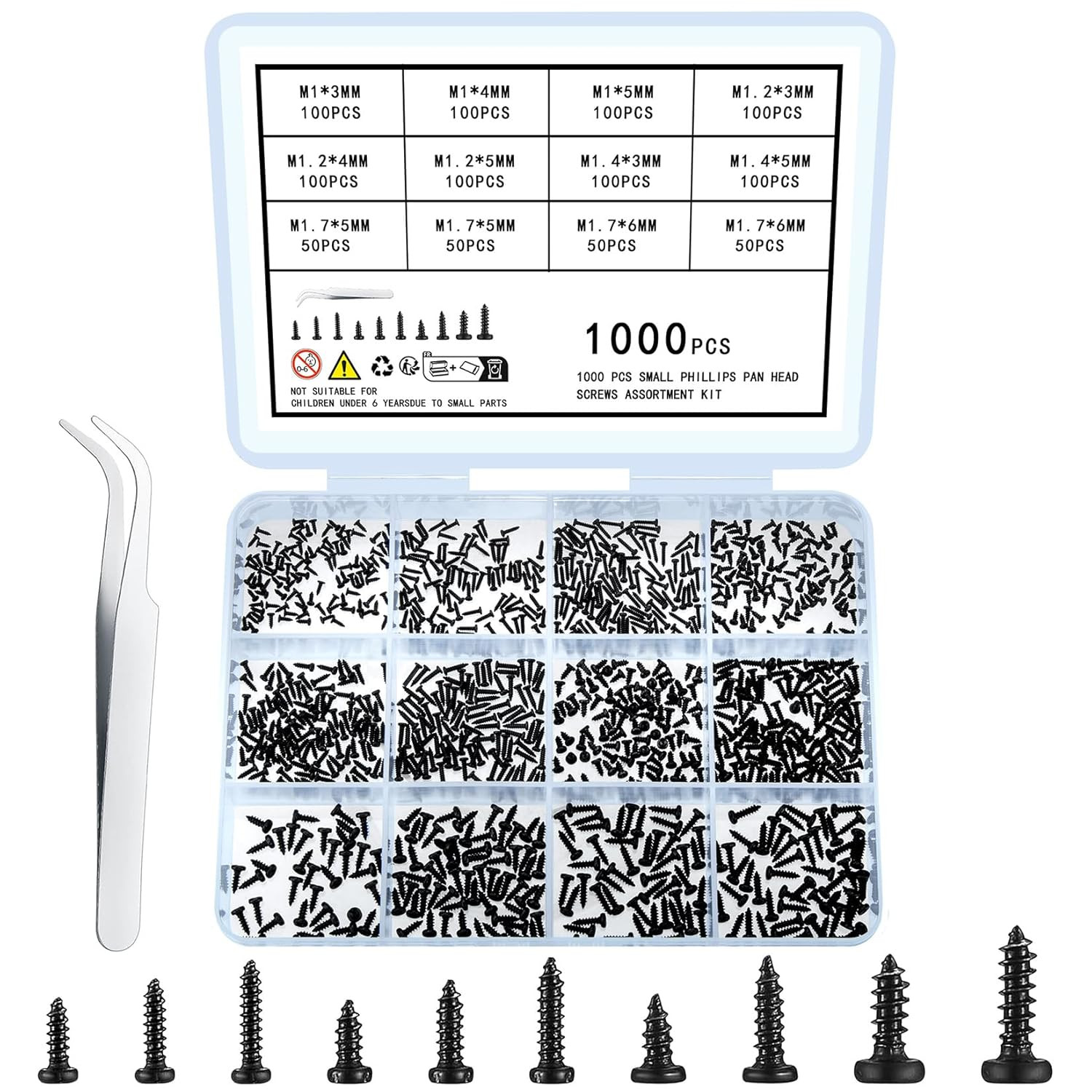 Wugongshan 1000 Pcs Small Pan Head Screws Assortment Kit, Micro Tiny Electronic