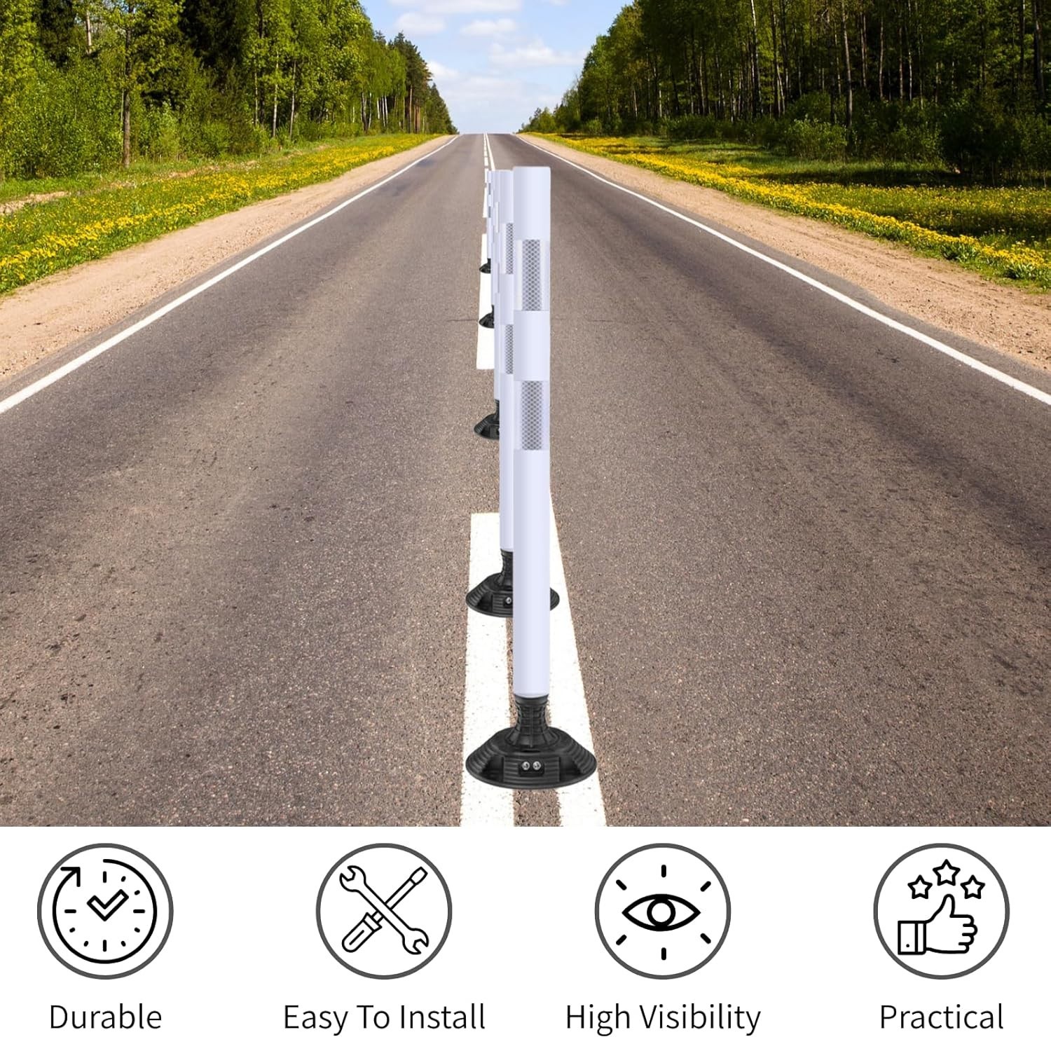 8Pack 36inch White Traffic Delineator Posts High Visibility Reflective Safety