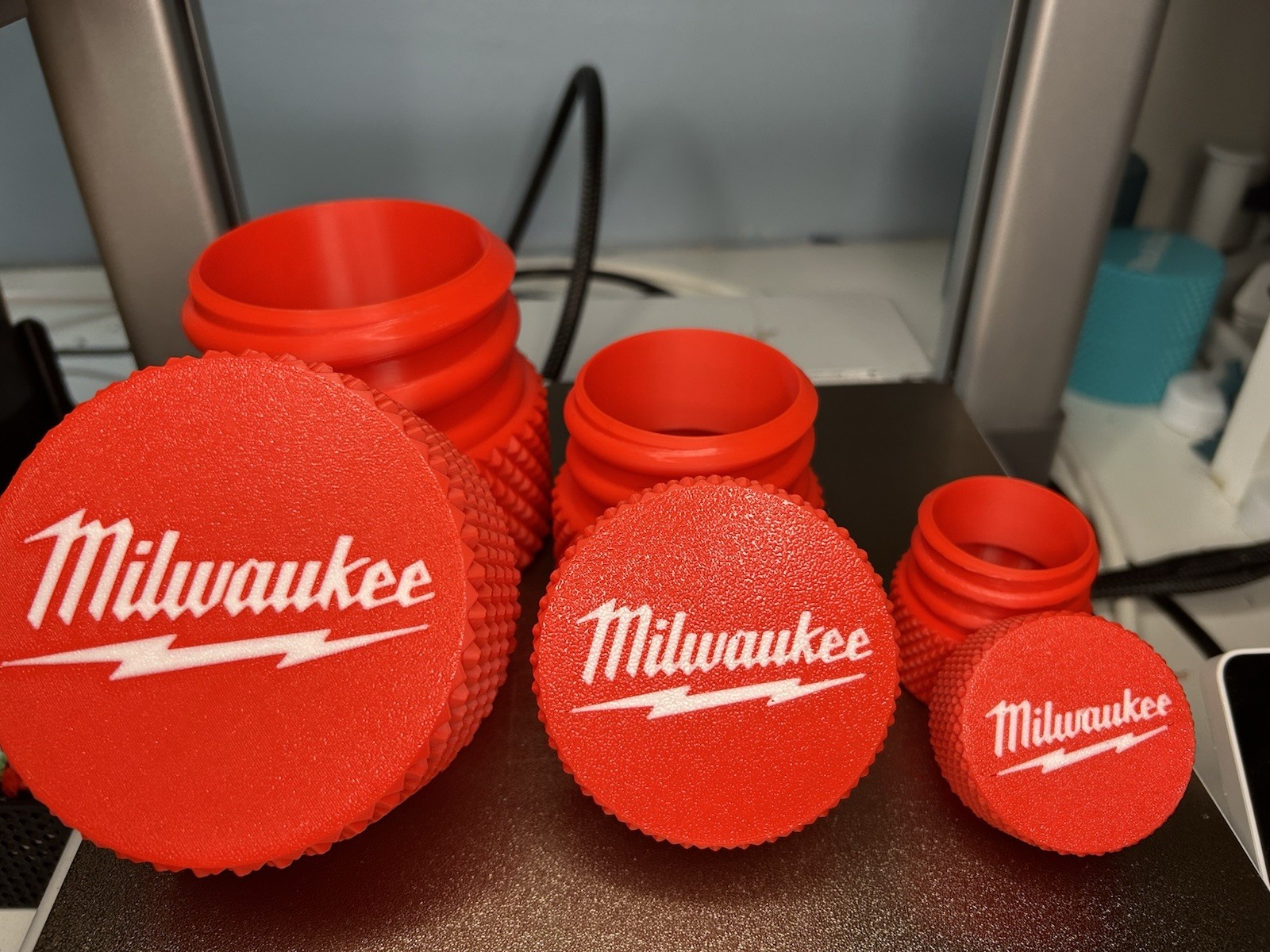 Milwaukee Container Set of 3 Sizes Threaded Screw Parts Storage 3D Printed Boxes