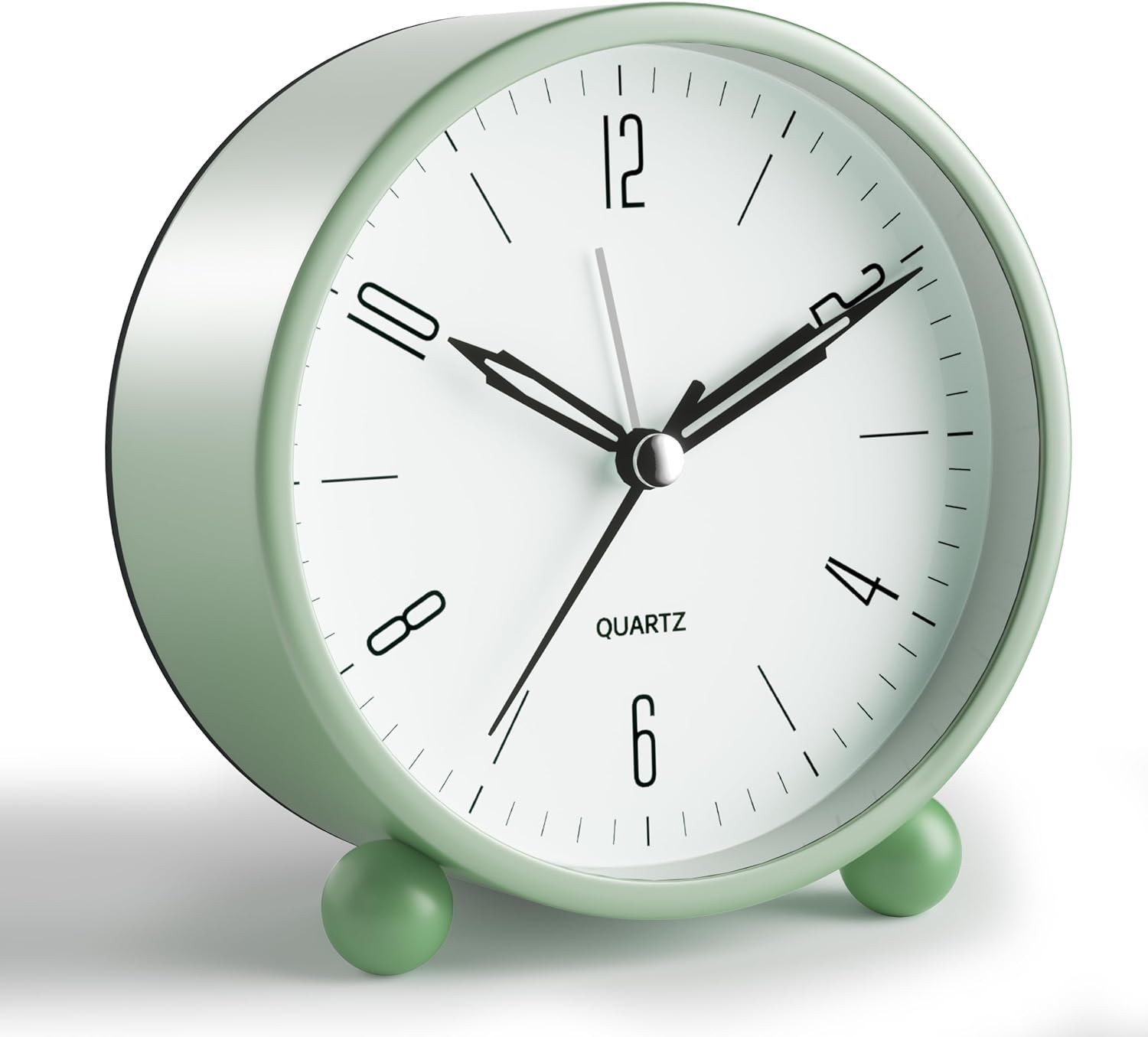 Analog Alarm Clock 4 Inch Super Silent Battery Operated Night Light Green Decor