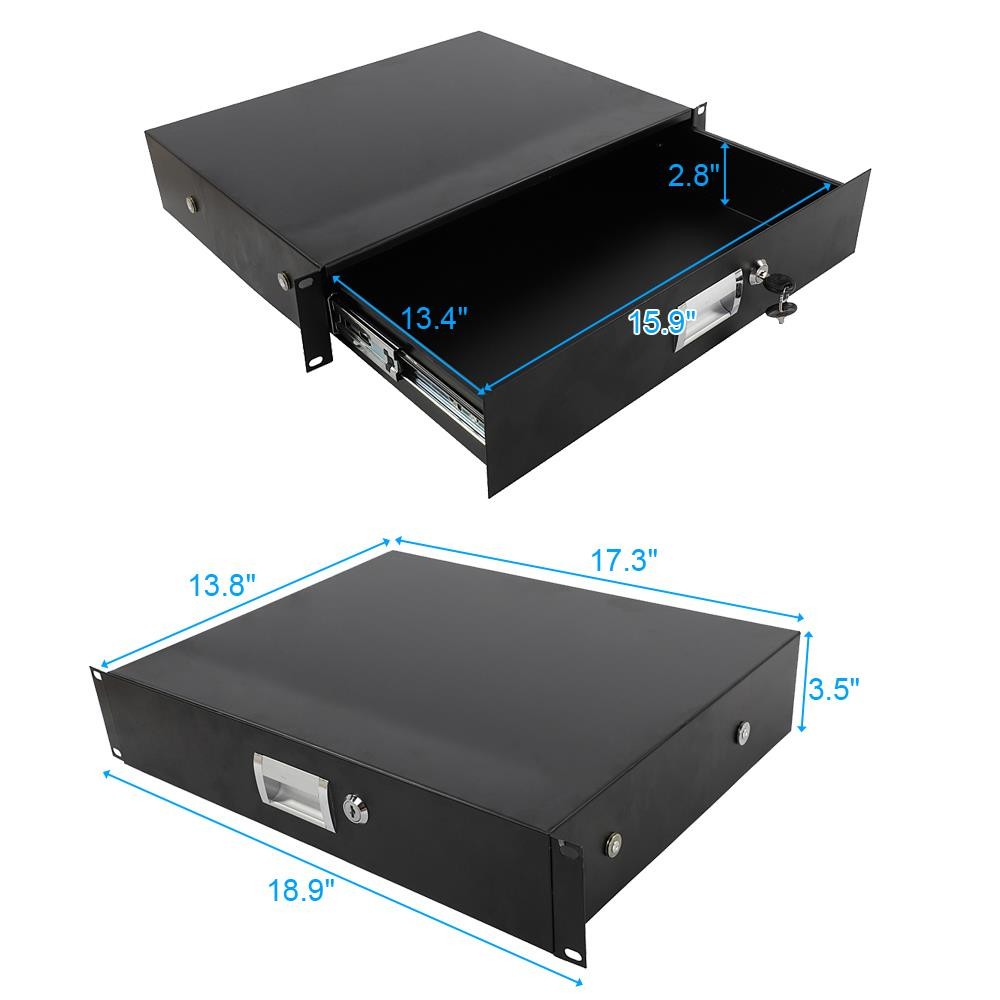 19" 2U Equipment Rack Drawer-Module Storage Patch Panel Data Cabinet