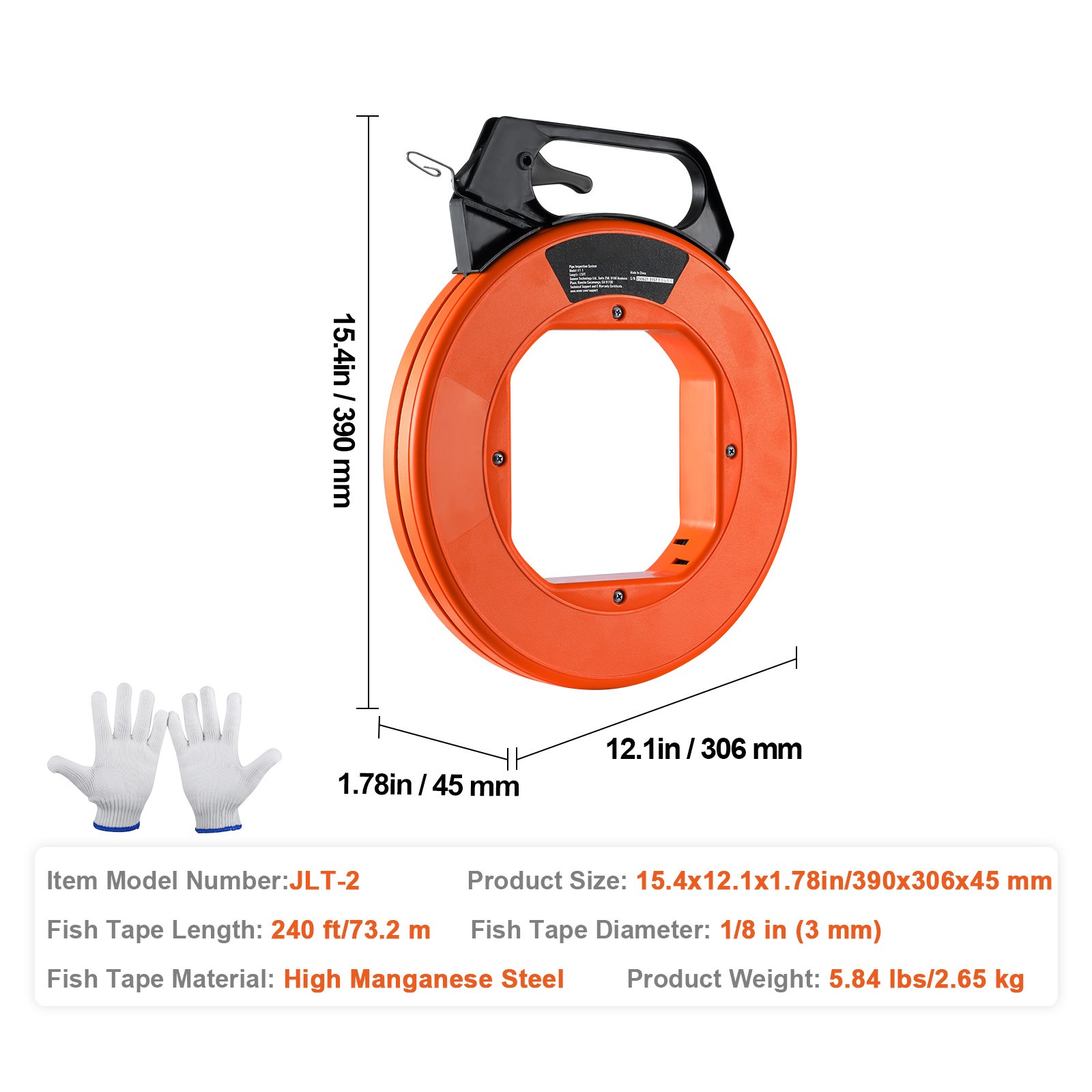 Fish Tape Wire Cable Line Puller 240ft 1/8 in Steel with High Plastic Case