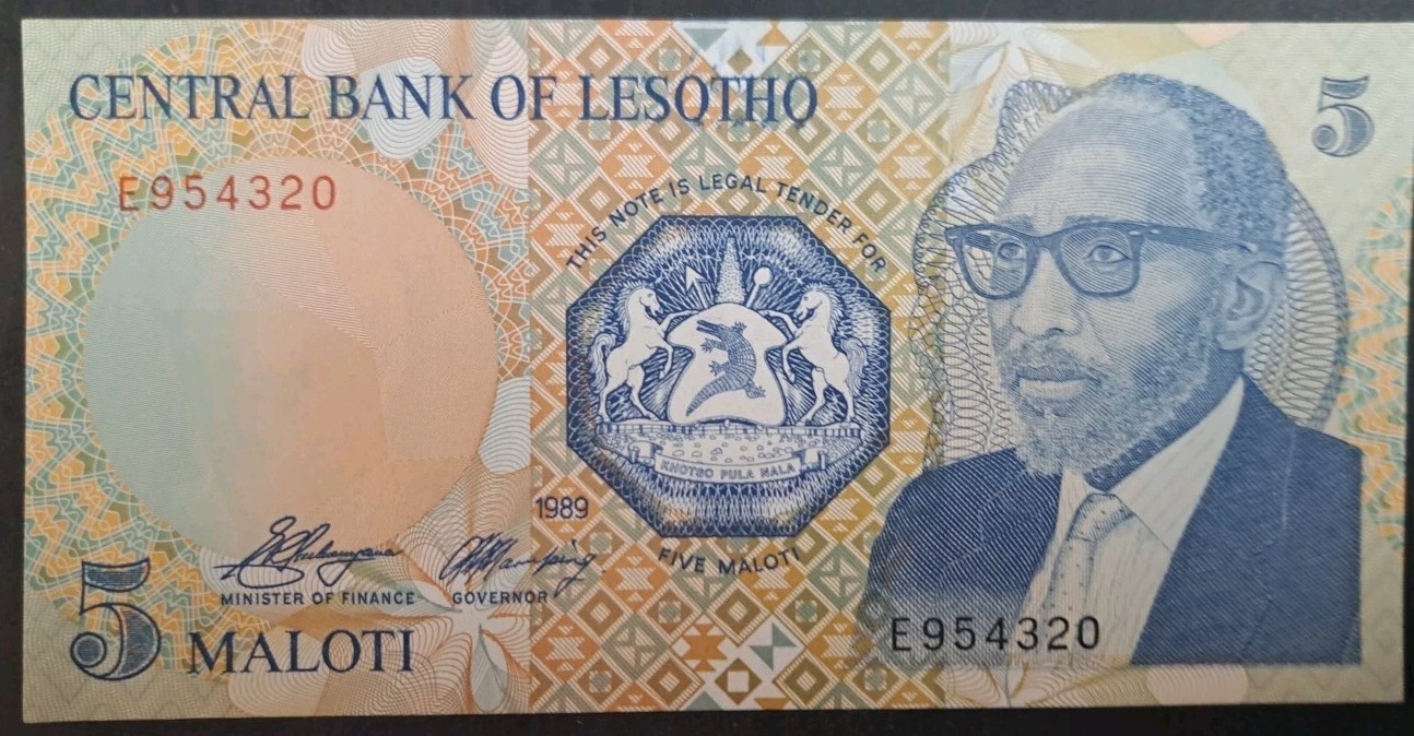 1989 Lesotho 5 Maloti P10, E954320.
