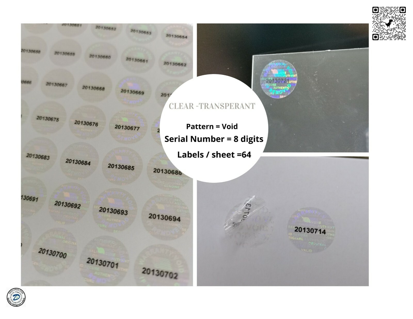17mm Serial Number ROUND TAMPER EVIDENT SECURITY VOID HOLOGRAM LABELS -10000