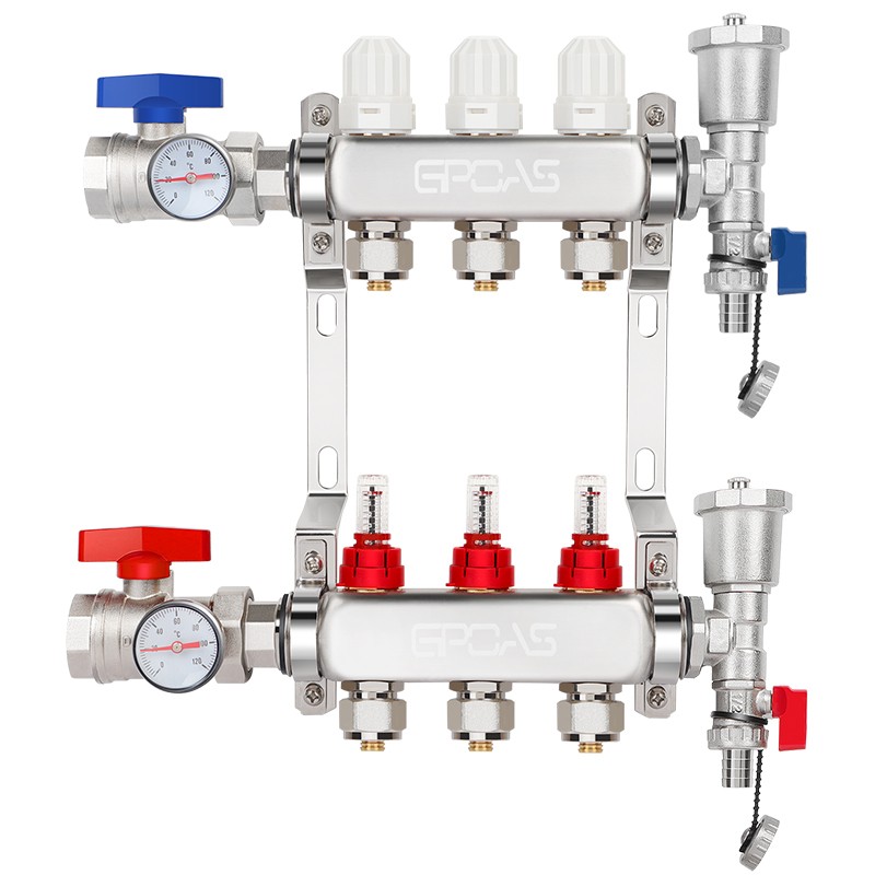 3-Branch Sizes 1/2” PEX Radiant Floor Heating Manifold Set Stainless Steel