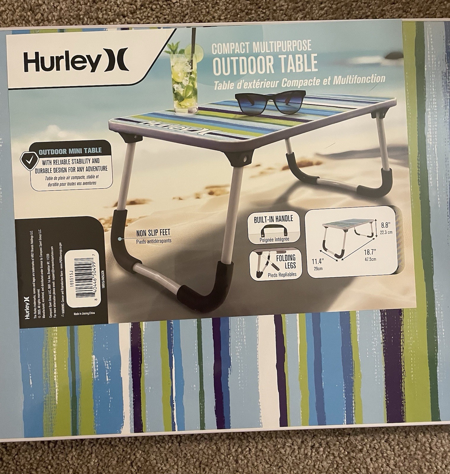 Hurley Compact Multipurpose Outdoor Table W/Built In Handle - New!