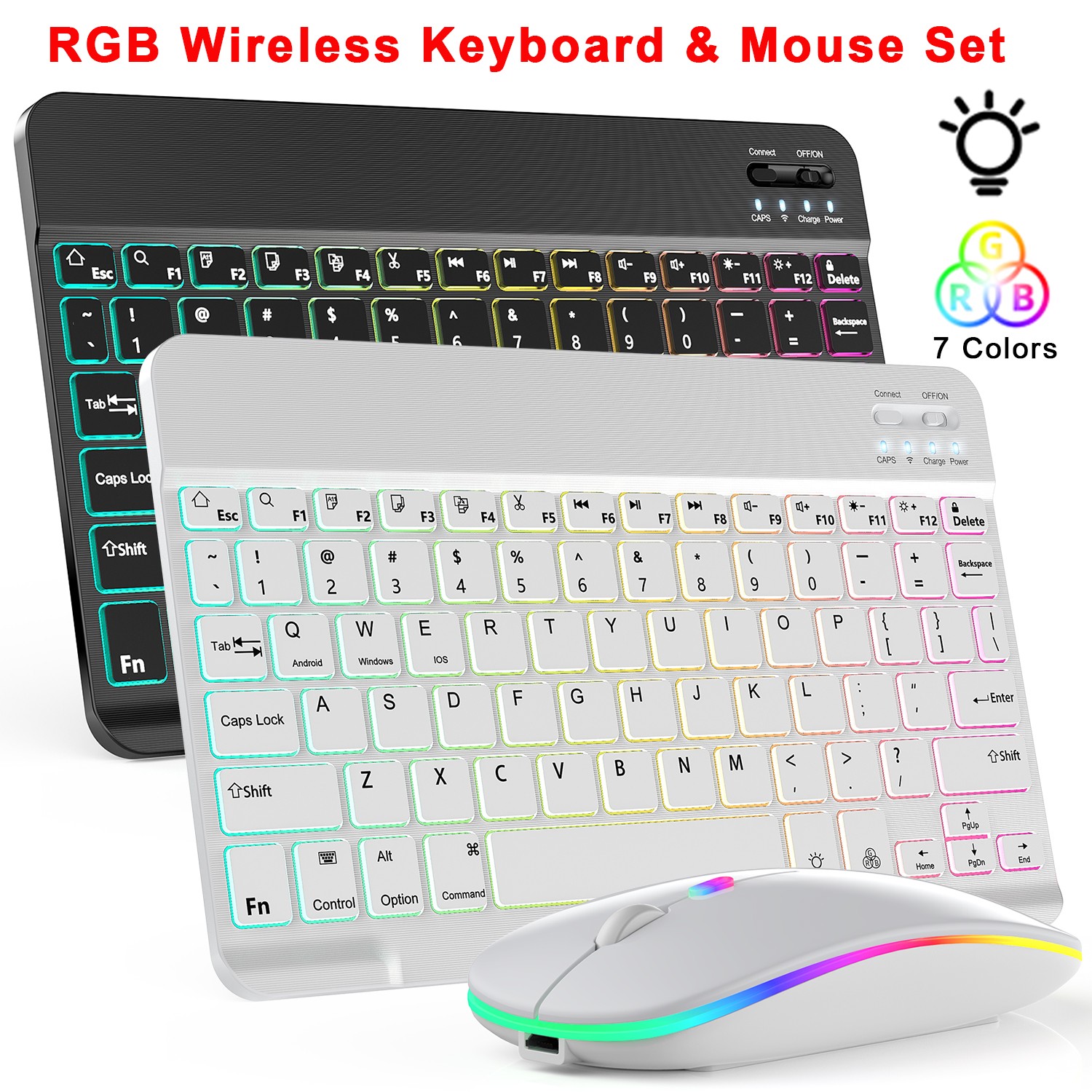 RGB Wireless Backlit Gaming Keyboard and Mouse Set USB Rechargeable - 7 Colors