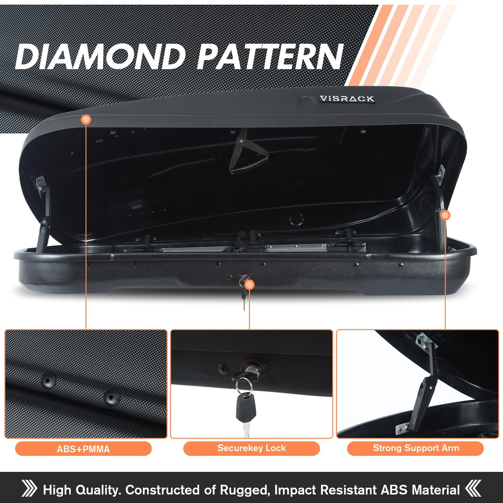 VisRack 13FT³ Rooftop Cargo Box Luggage Carrier Tooless Install w Diamond Grains