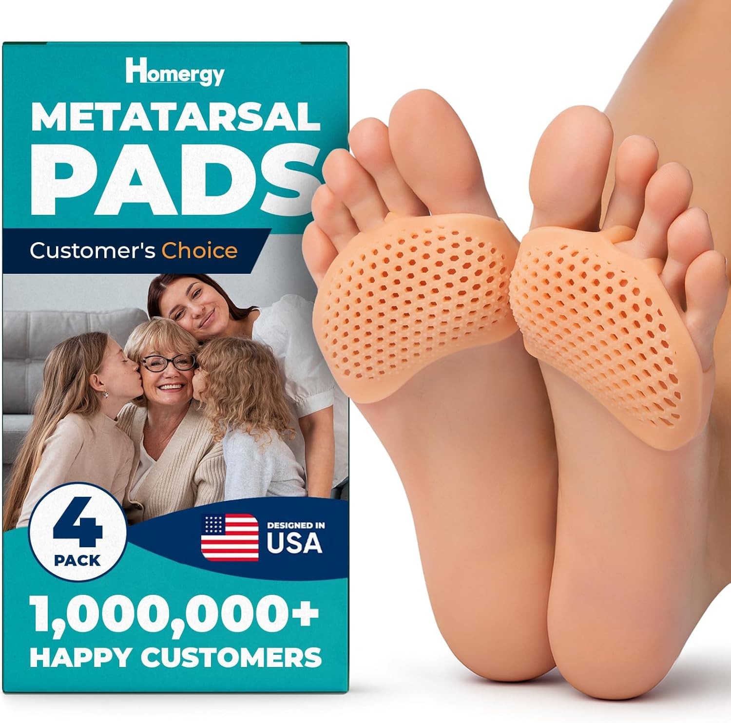 Homergy Metatarsal Foot Pads - Soft Gel Ball of Foot Cushions for Pain Relief, U