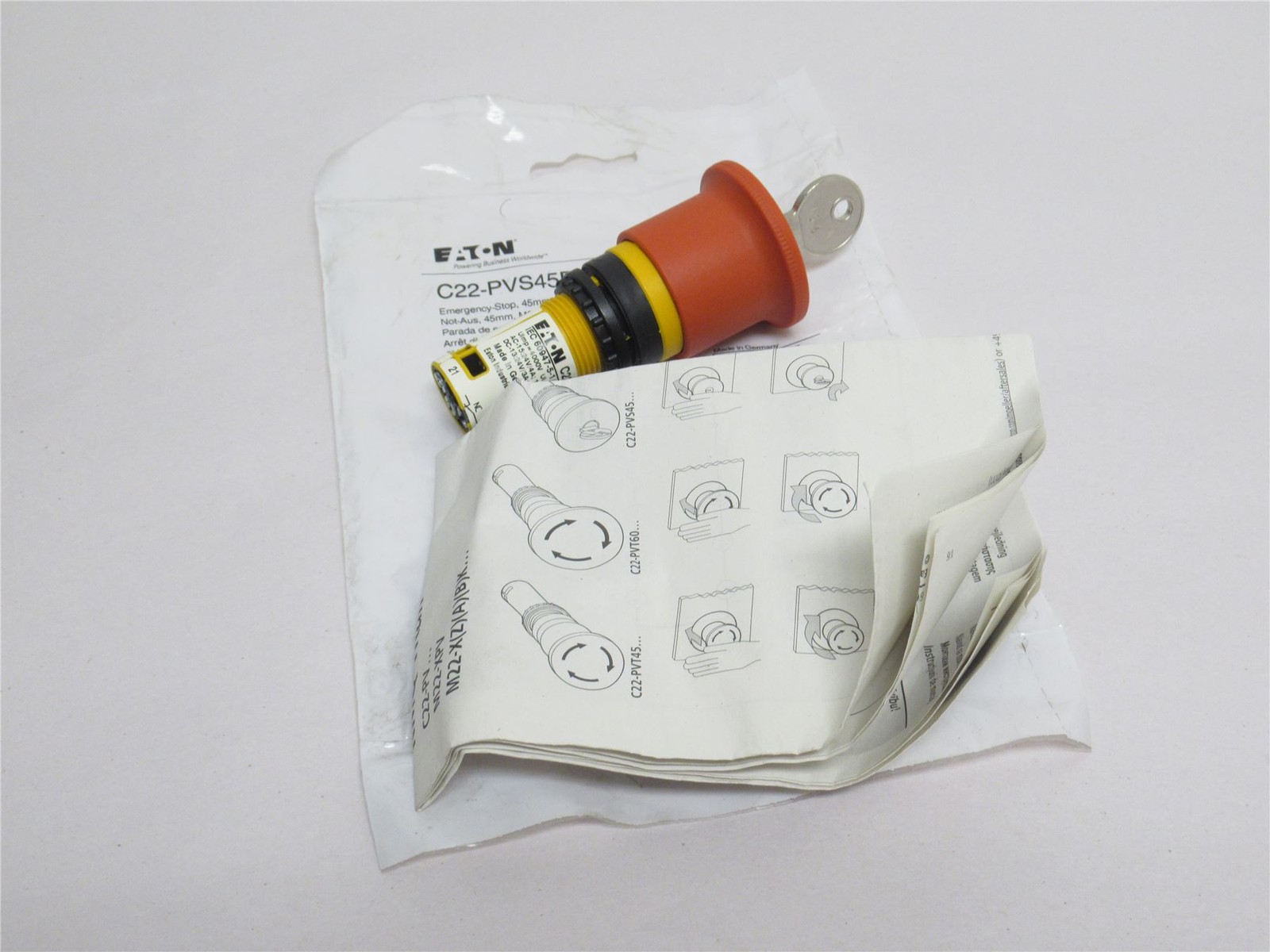 240283 New-No Box; Eaton C22-PVS45P-MS6-K02 E-Stop Push Button; Red; 110/230VAC