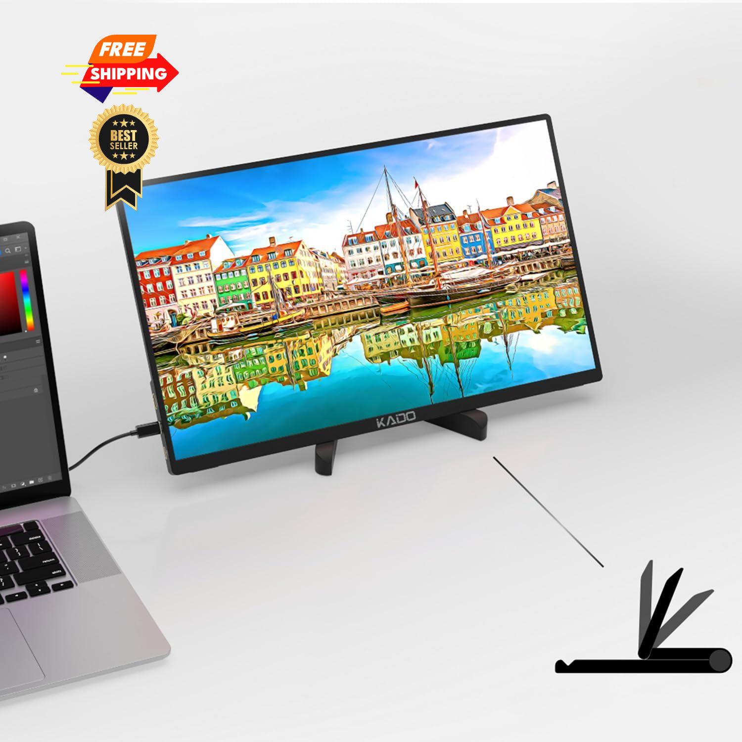 Kado Tablet Stand for Portable Monitor, Adjustable Plastic, Black