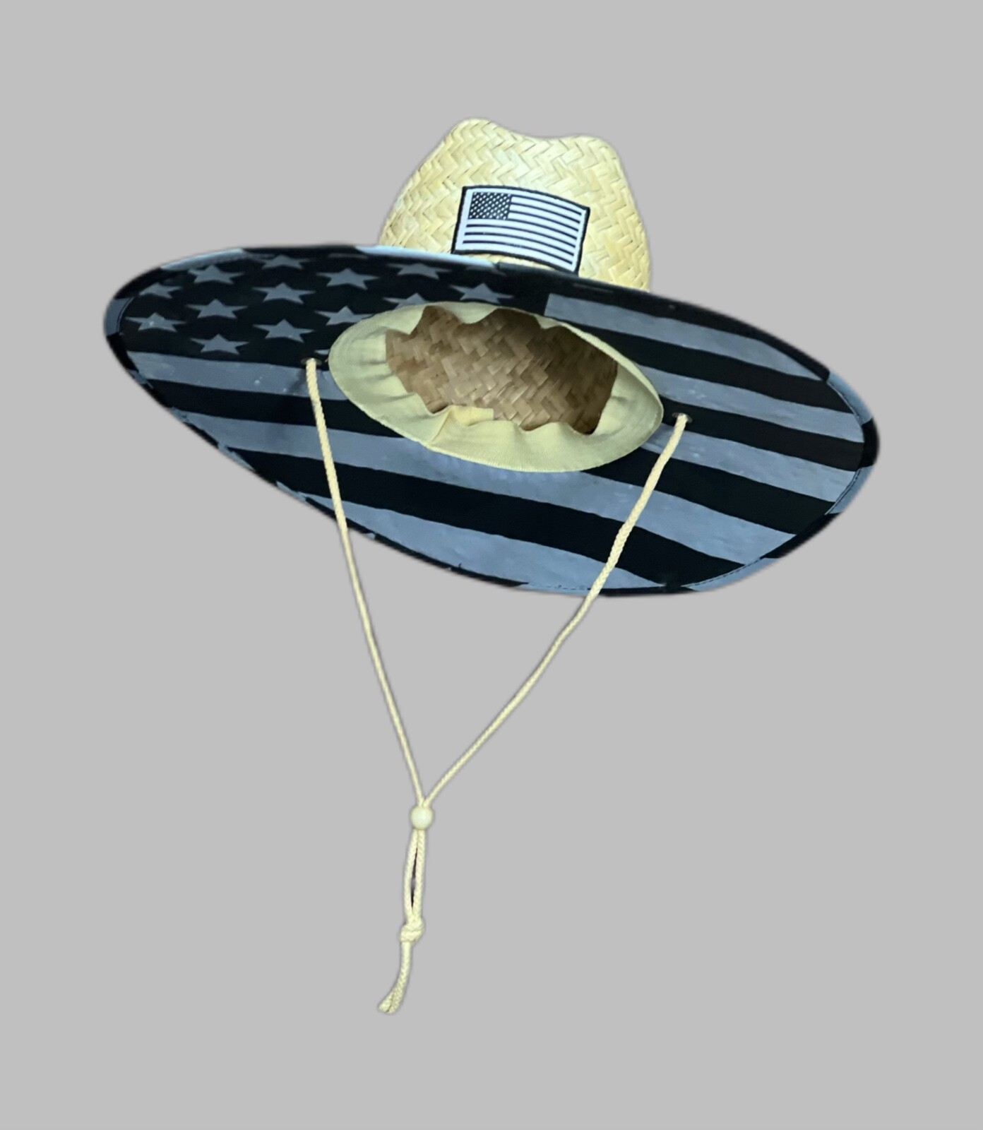 Sun Beach Cowboy Straw Hat Unisex - Wide Brim Drawstring One Size Design + Logo