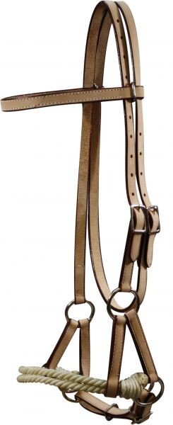 Light Leather Western Bridle Headstall Double Rope Nose SIDEPULL Bitless 1101