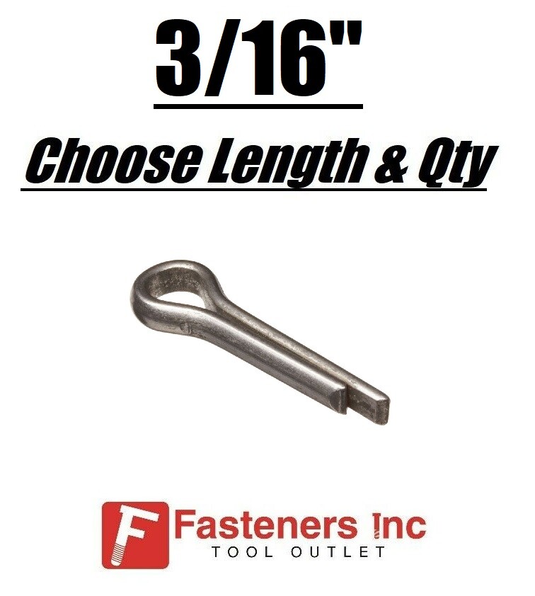 3/16" Diameter Cotter Pins Keys Split Plain Finish (All Sizes)