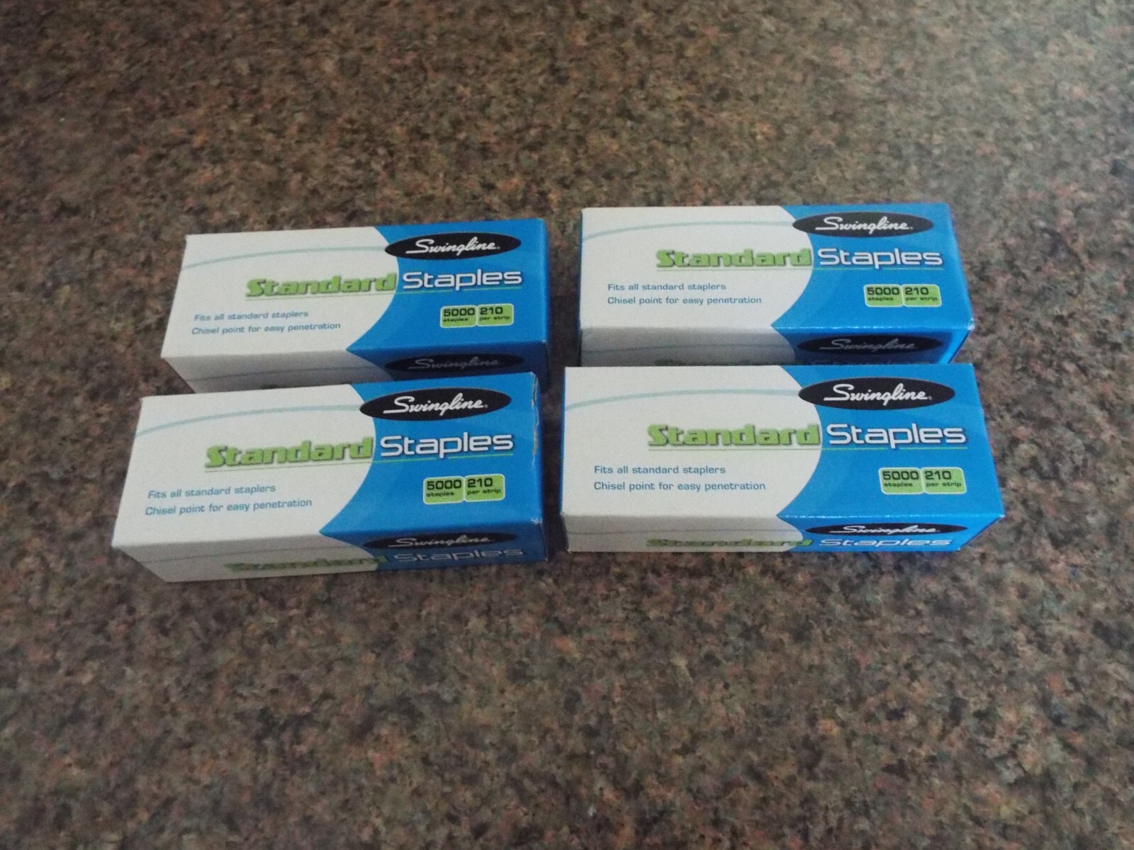 4 BOXES OF 5,000 EACH OF SWINGLINE STANDARD STAPLES--210 per strip--FREE SHIP