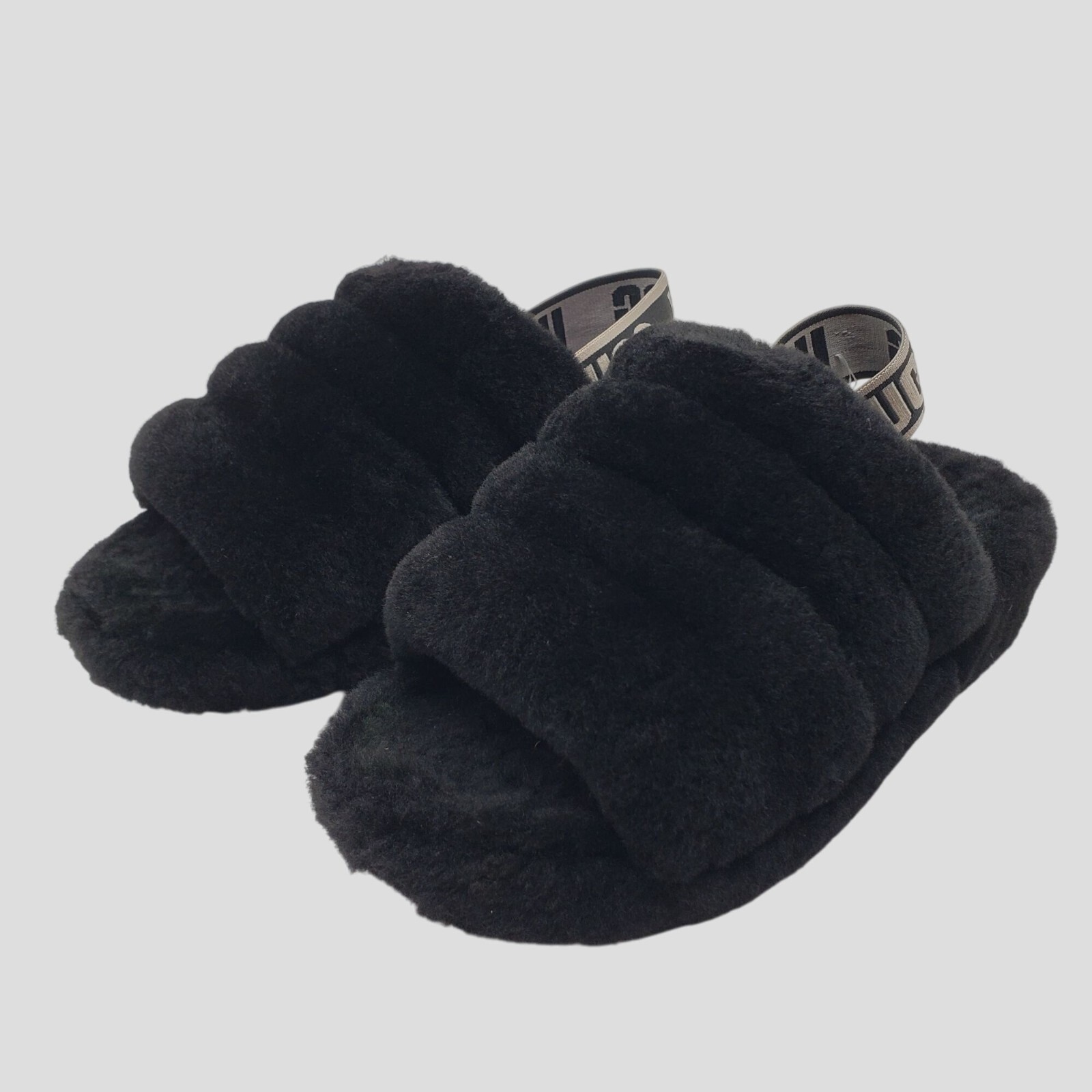 Ugg Womens Fluff Yeah Slide Sandals Black Sheepskin Size 5