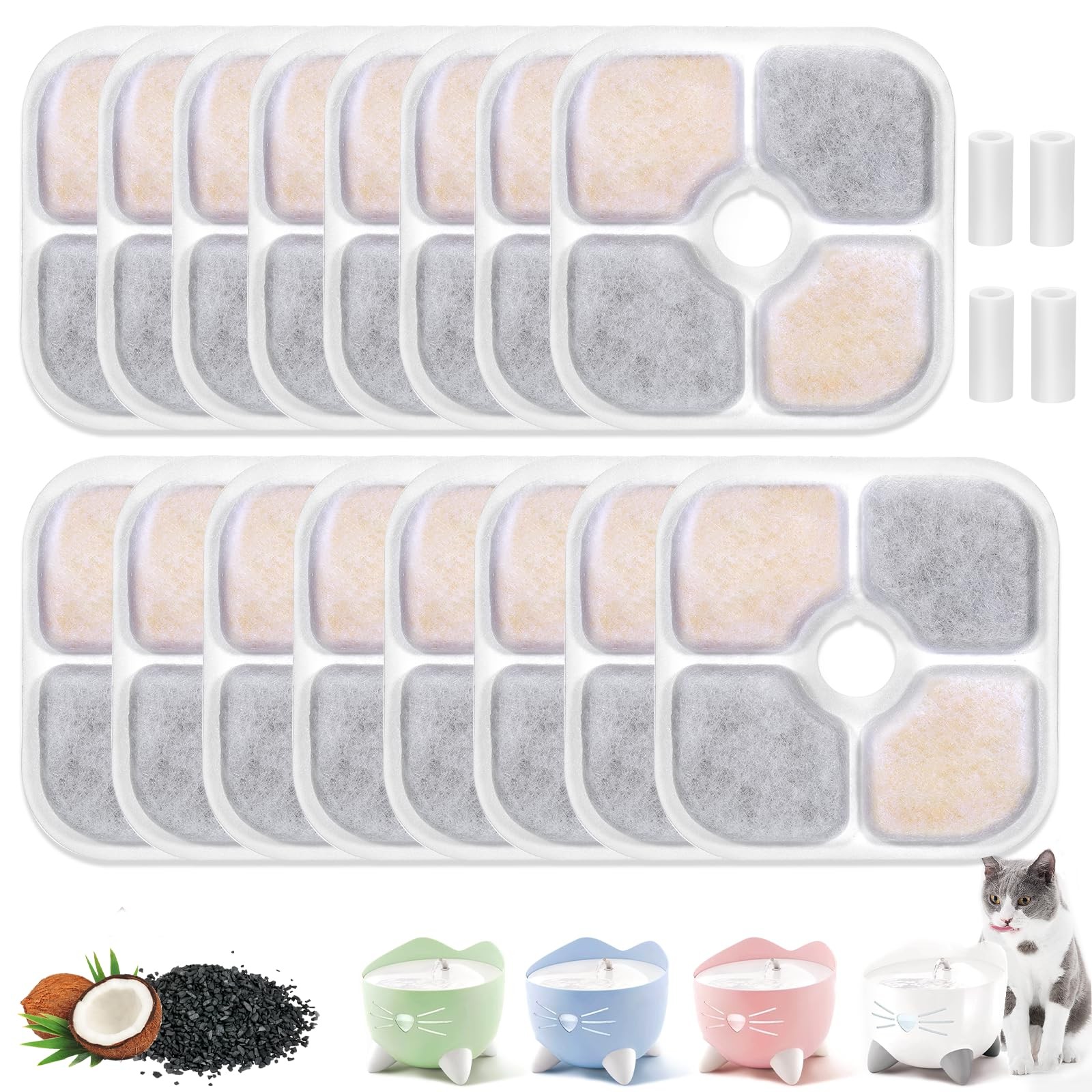 16-pack Cat Water Fountain Filter Compatible with Pixi Catit Water Fountains,...