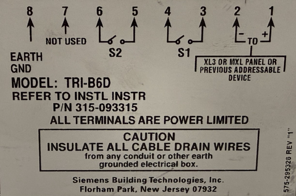 NEW CERBERUS PYROTRONICS / SIEMENS TRI-B6D INTERFACE MODULE TRIB6D