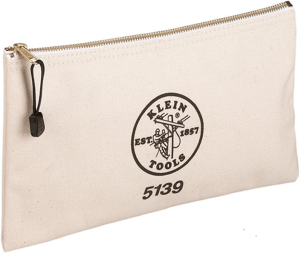 KLEIN TOOLS Zipper Bag, Canvas Tool Pouch with Heavy Duty Brass Zipper Close