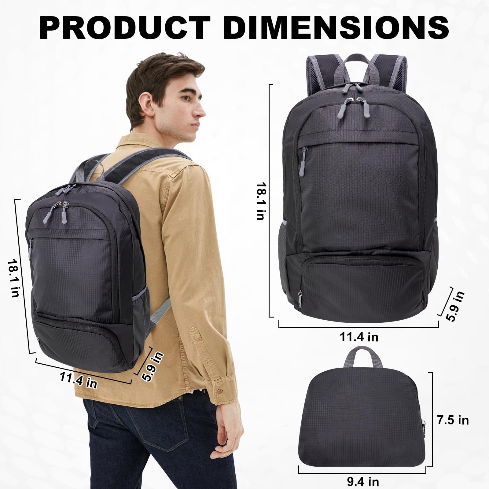 20L Lightweight Packable Hiking Daypack Foldable Backpack for Men Small Trave...