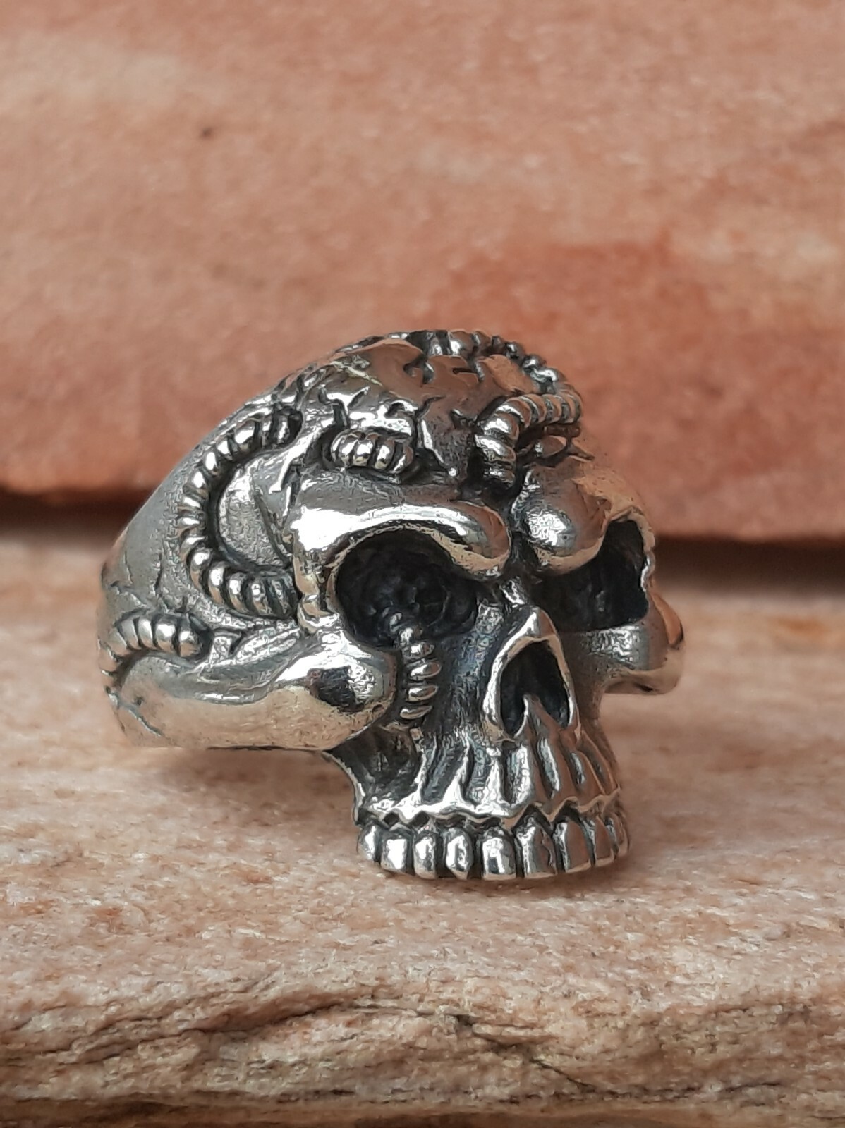925 MENS SILVER RING SEAL HARLEY MOTORCYCLE SKULL
