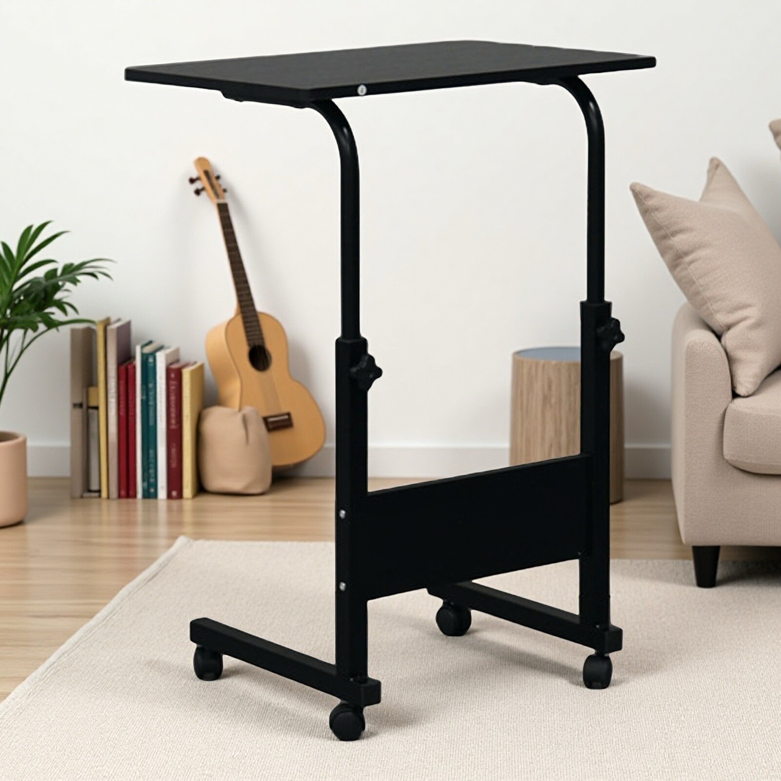 Rolling Laptop Desk - Adjustable Height Black 23.62" Tabletop Portable