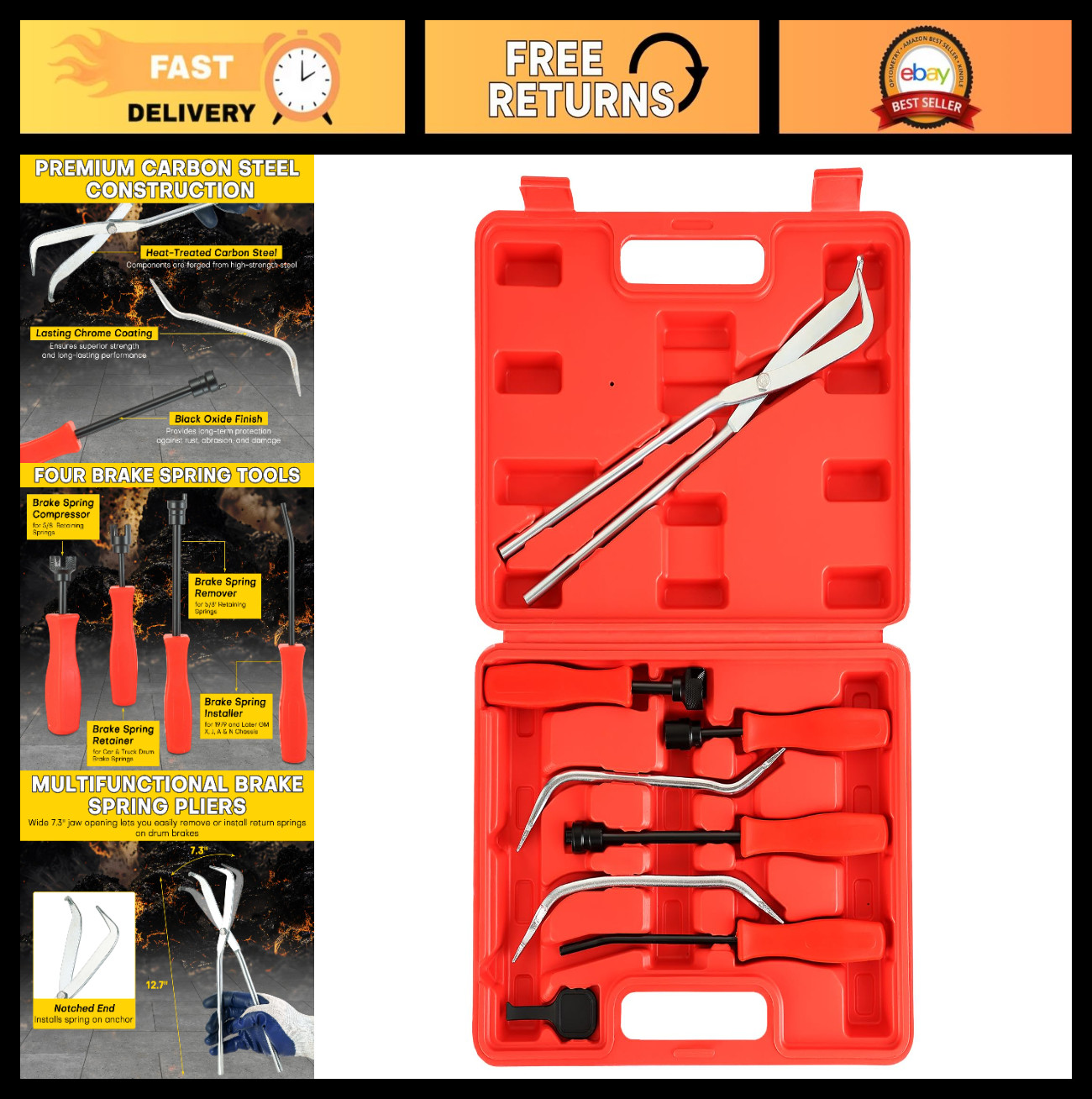 8PCS Universal Drum Brake Tool Kit | Brake Spring Compressor & Maintenance Tools