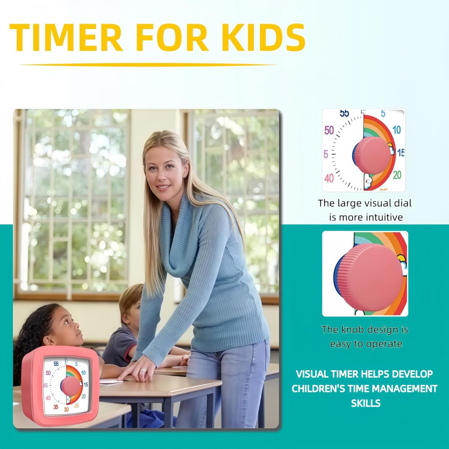 Visual Timer for Kids Adults, 60-Minute Countdown Timer for Classroom, Kitchen,O