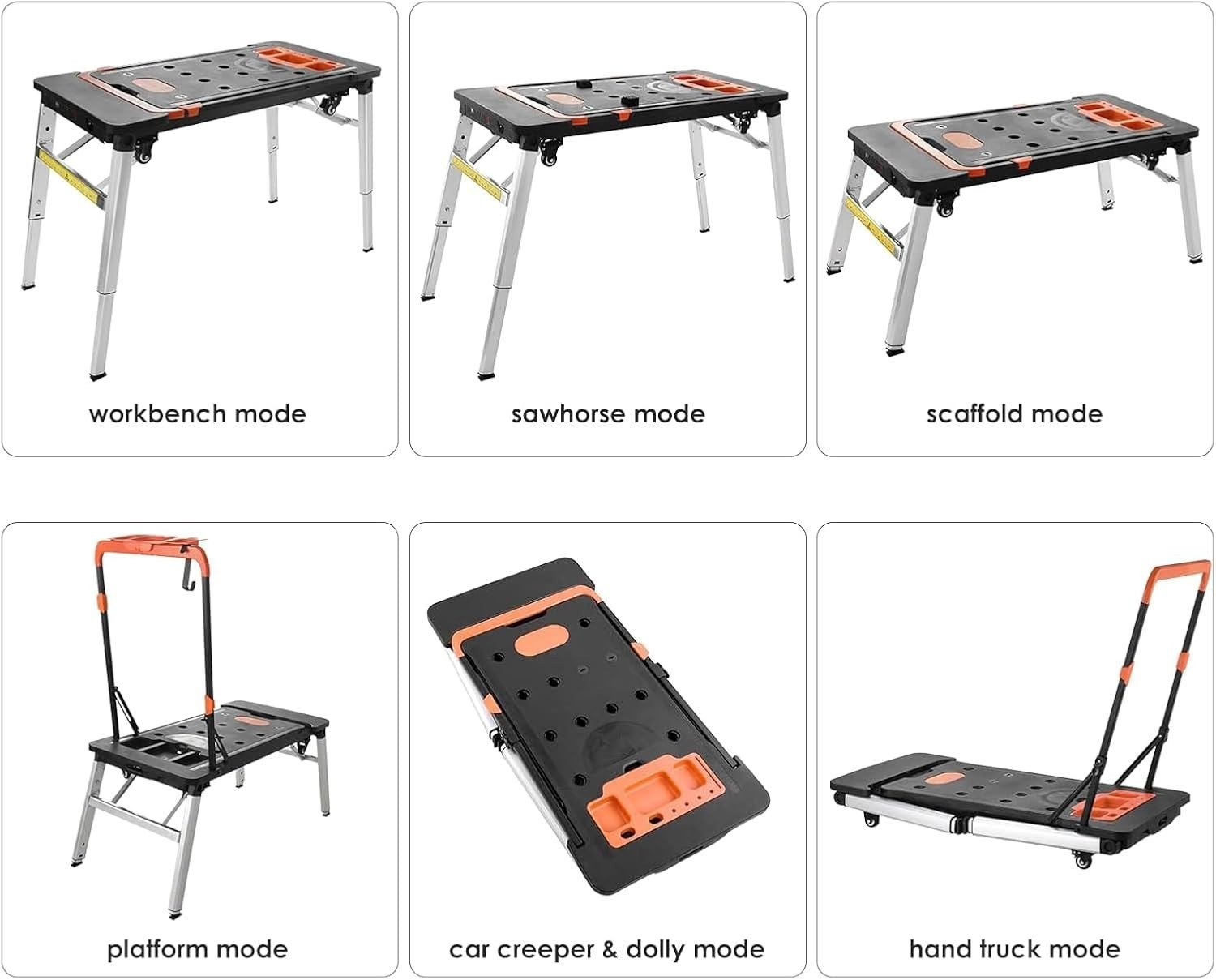 7-in-1 Portable Workstation Folding Workbench & Work Table with Wheels Converts