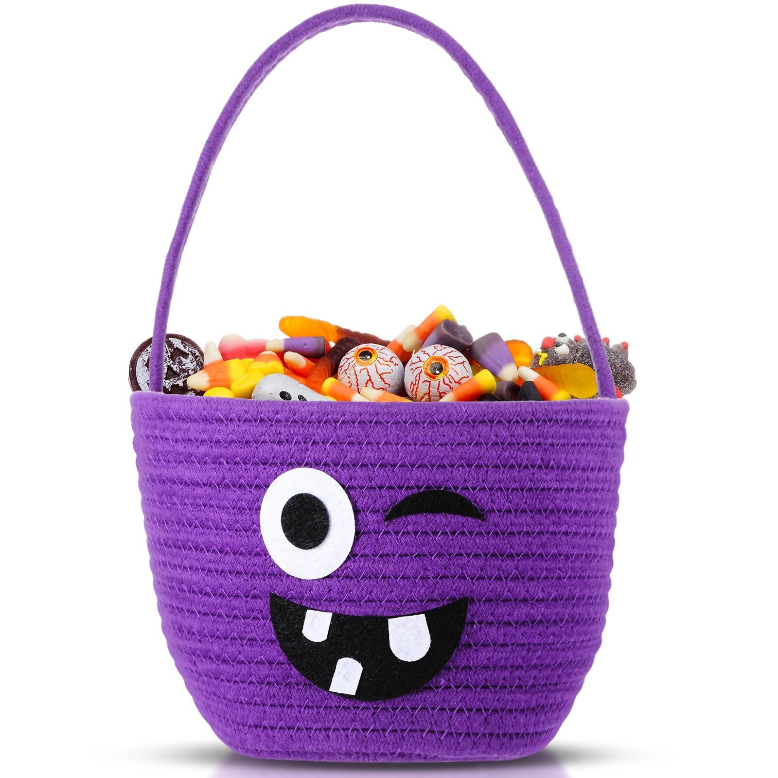 Teenyyou Halloween Trick or Treat Basket with Handle Cute Bucket Cotton Rope ...