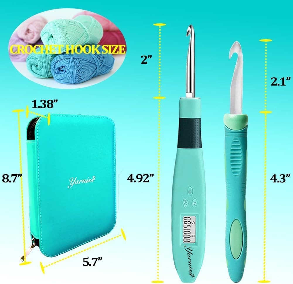18 Size Counting Crochet Hooks with Light, Digital Counter Crochet Hooks Set wit